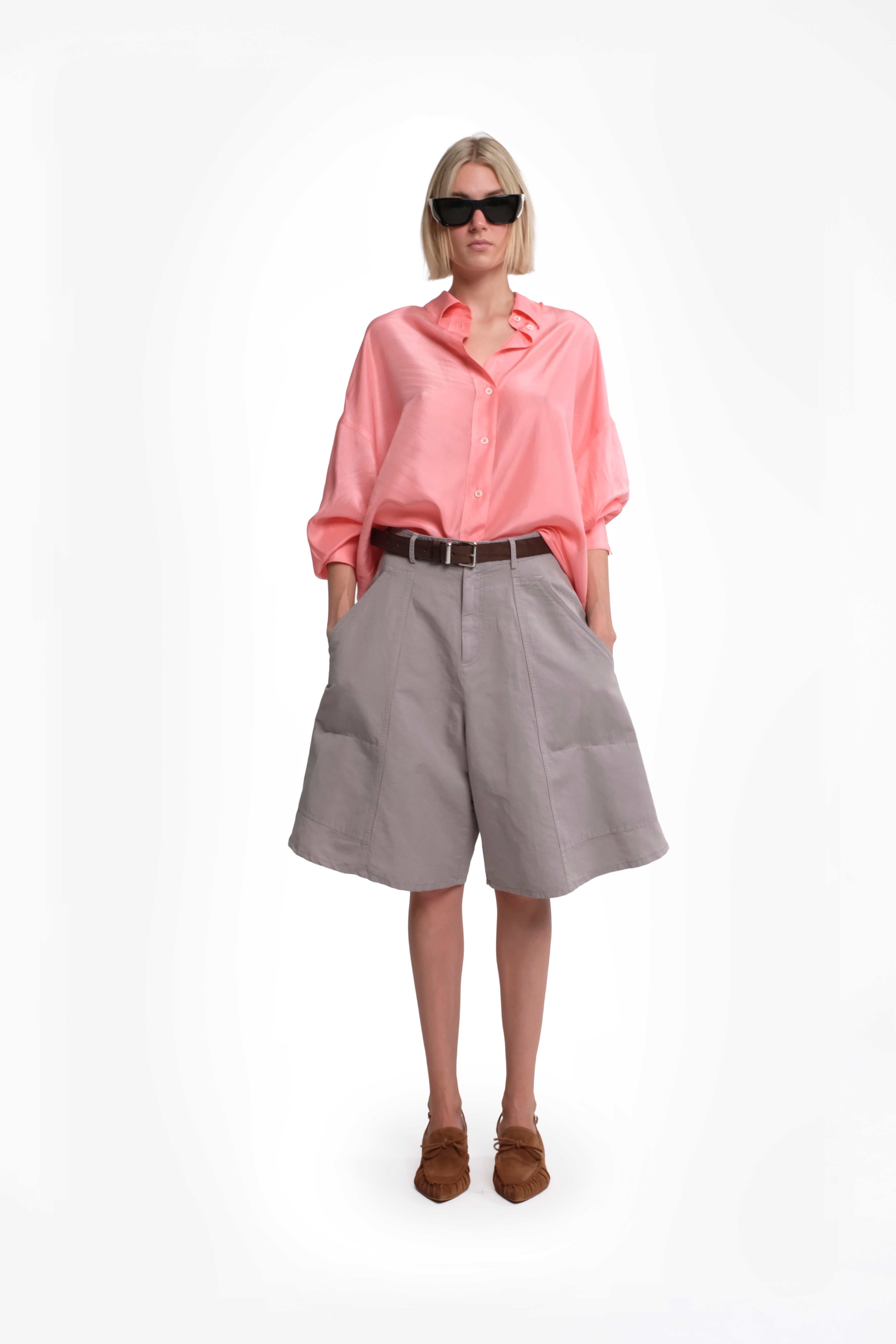 Light Grey Linen-Cotton Bermuda Shorts