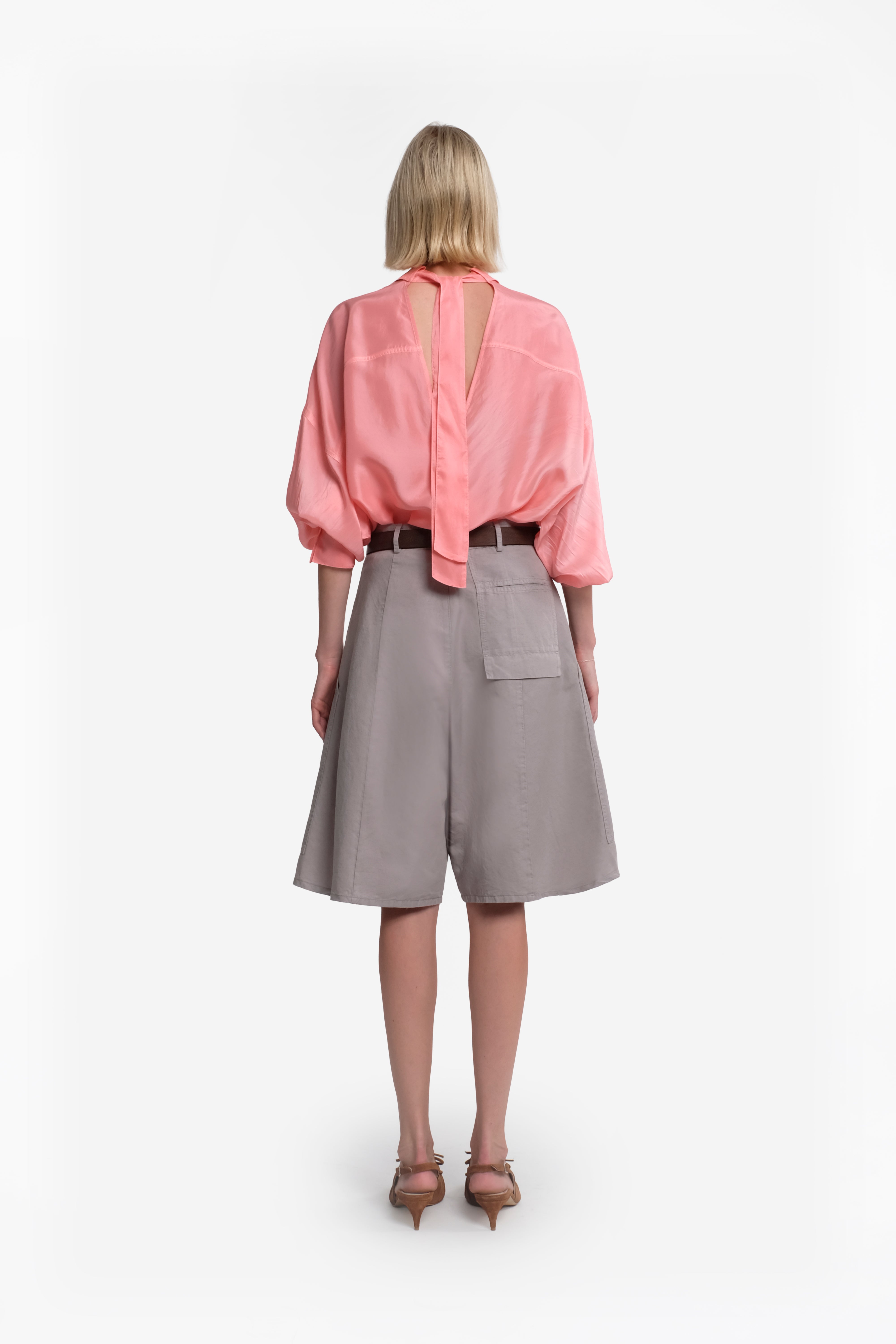 Light Grey Linen-Cotton Bermuda Shorts