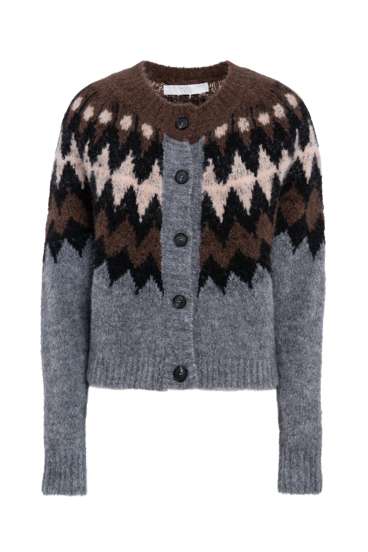 Grey Wool Blend Patterned Cardigan With Buttons
