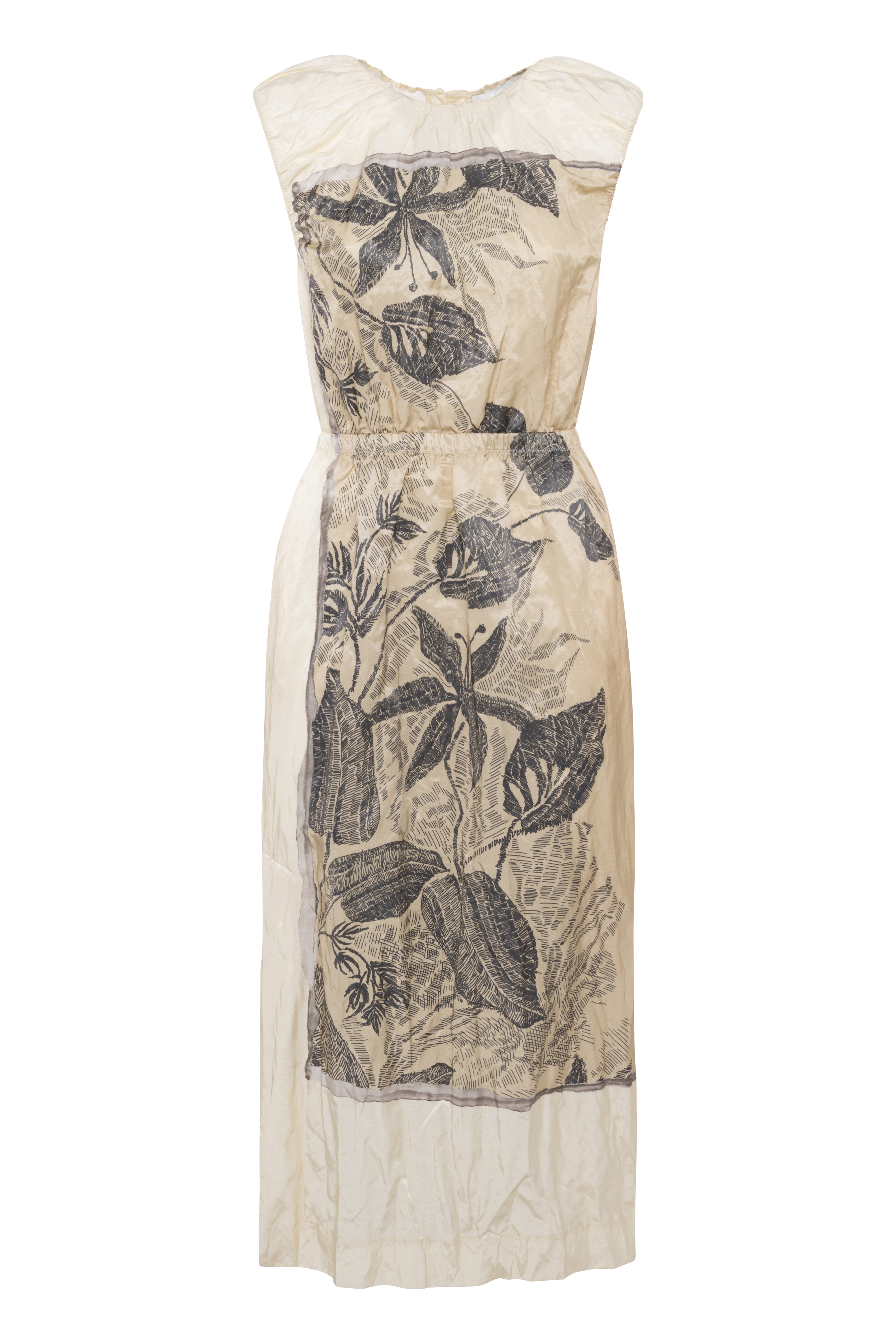 Sleeveless Long Dress With Floral Print And Shirred Waist