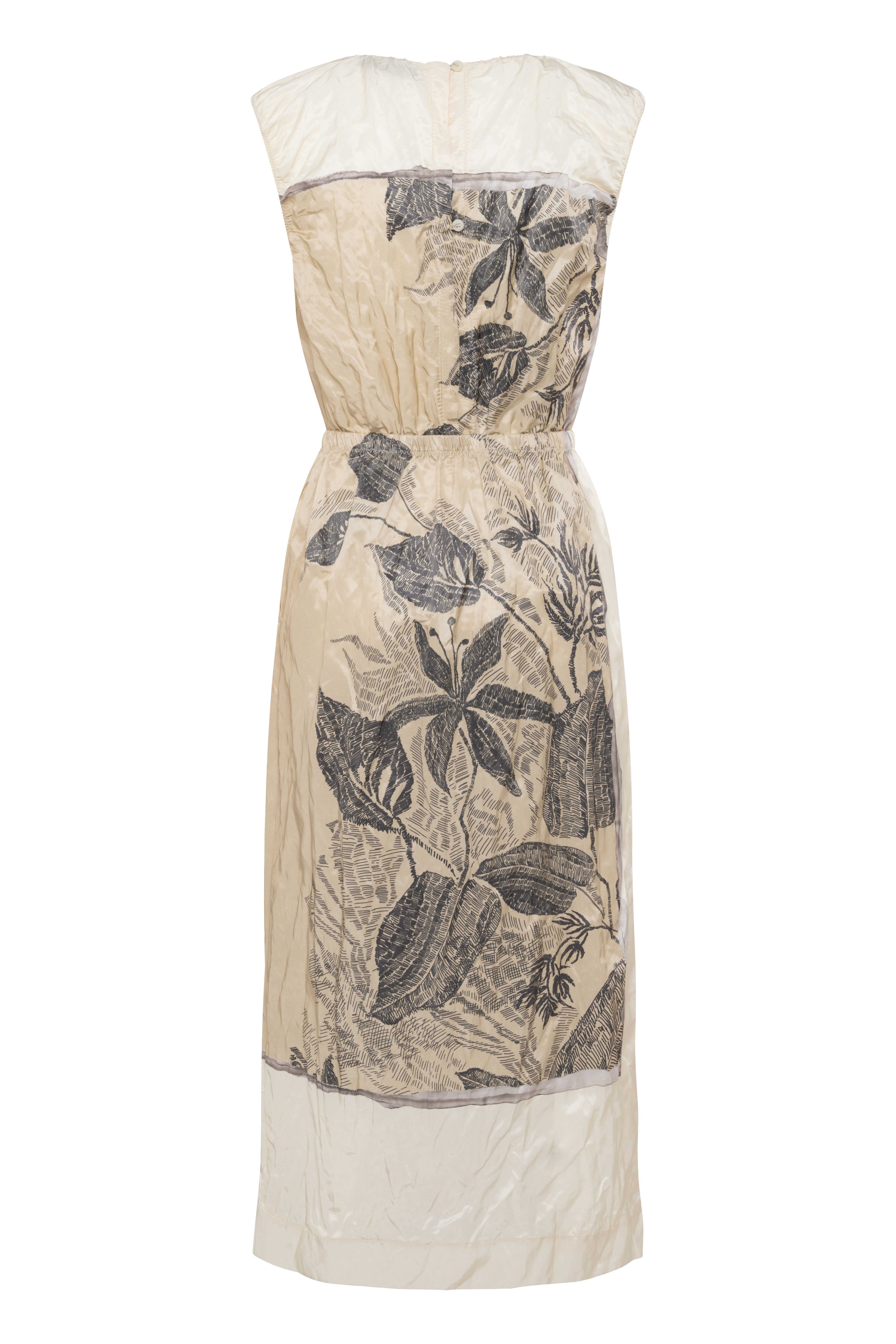 Sleeveless Long Dress With Floral Print And Shirred Waist