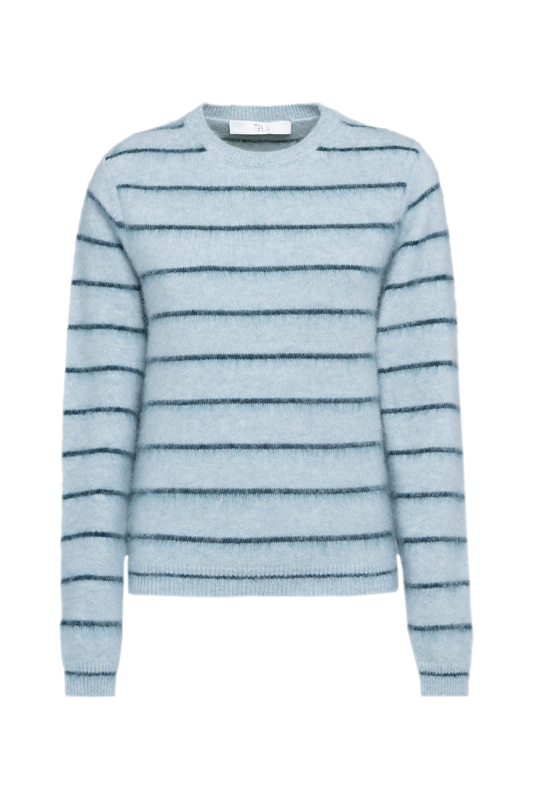Light Blue Striped Long-Sleeve Sweater In Stretch Alpaca Wool
