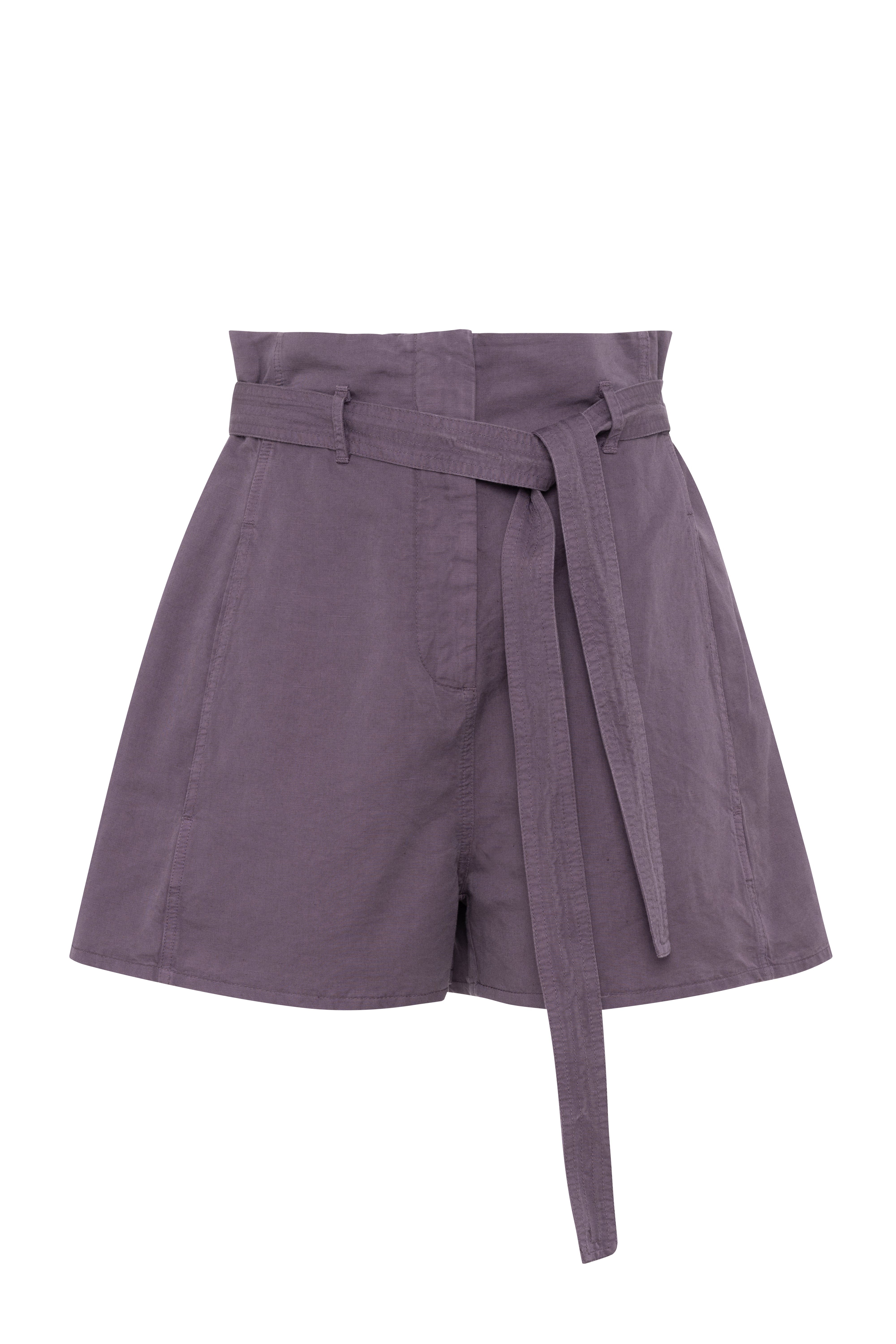 Linen-Cotton Purple Shorts With Removable Belt