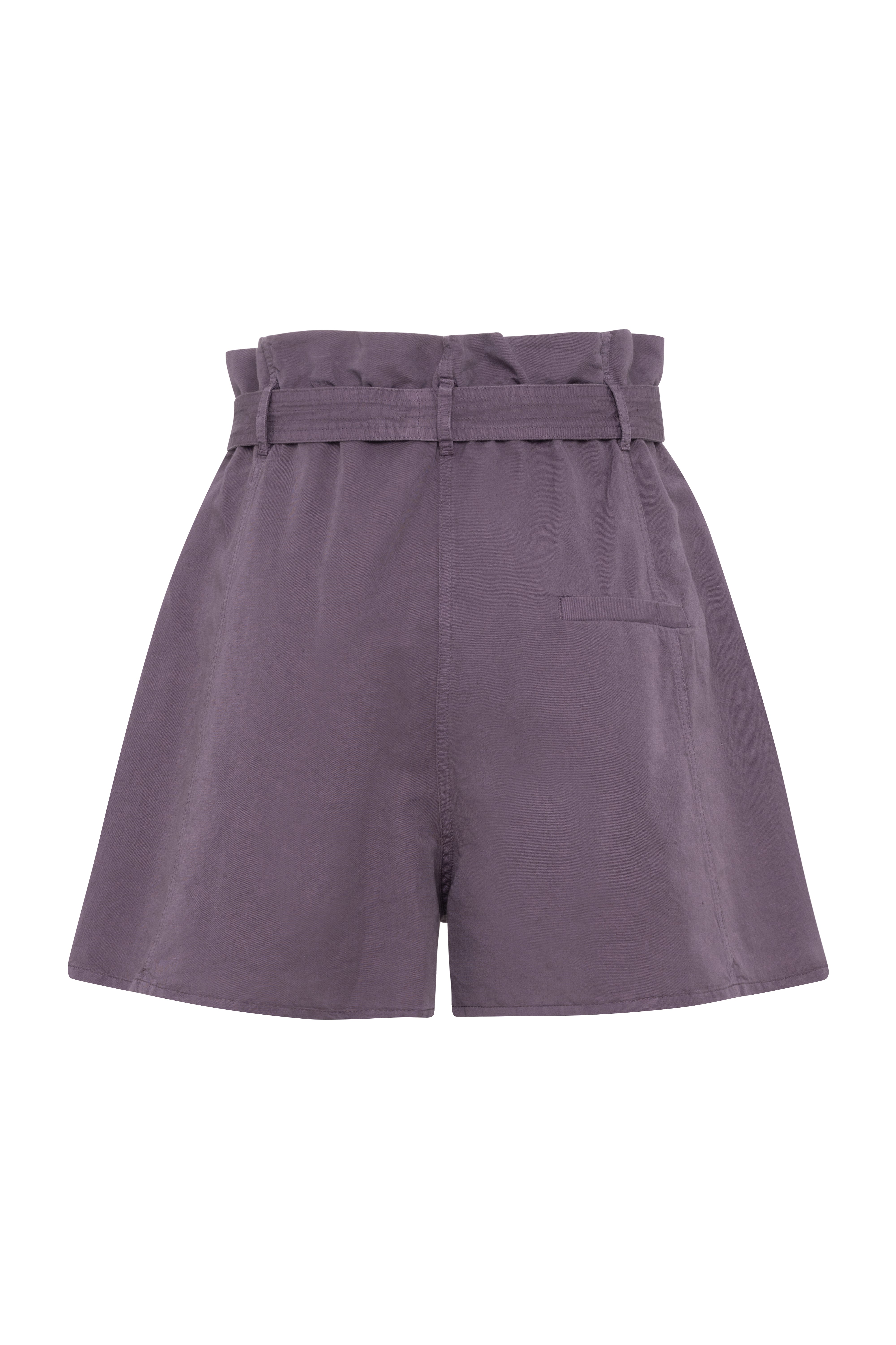 Linen-Cotton Purple Shorts With Removable Belt