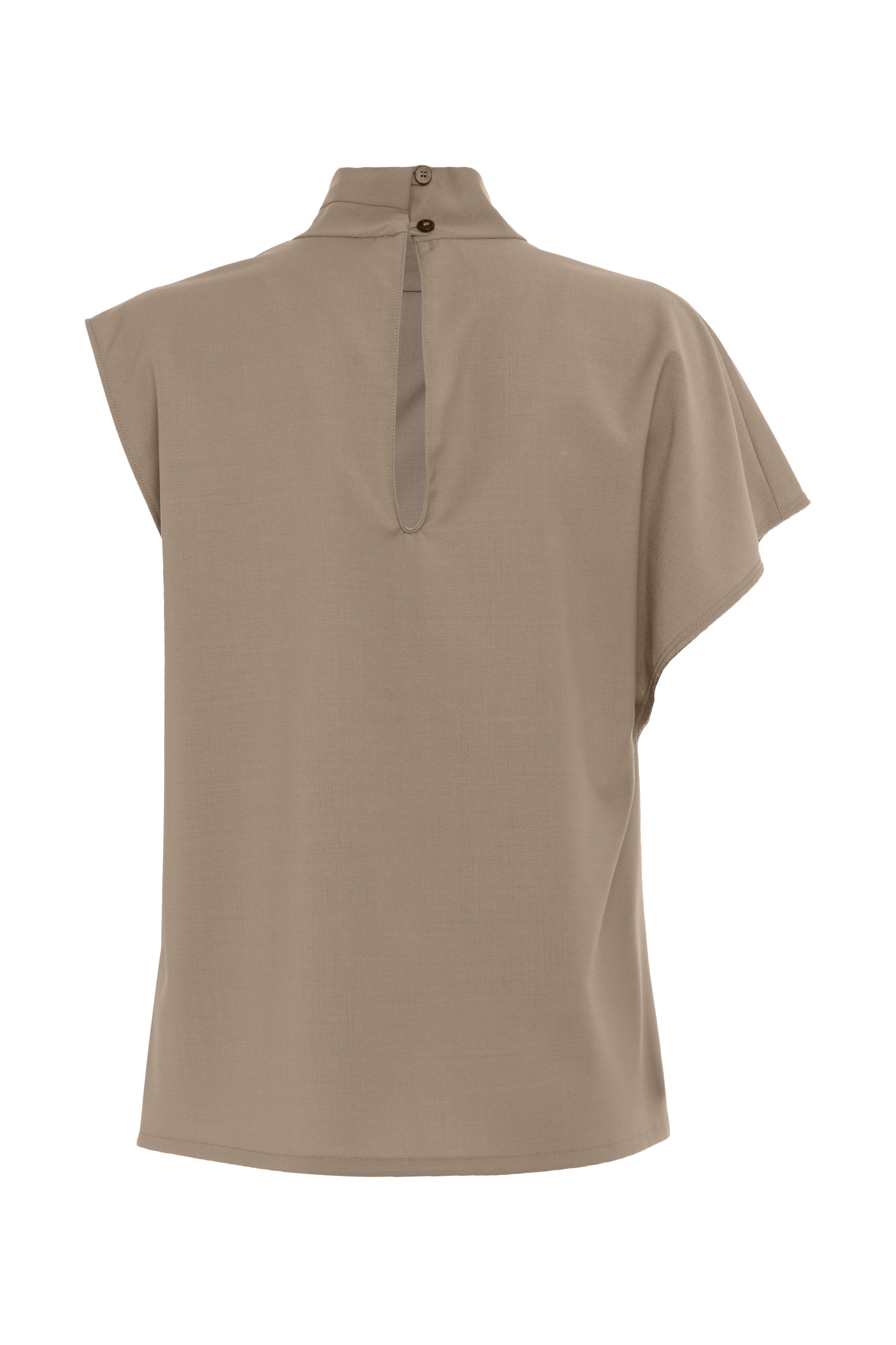 Beige Asymmetrical Short-Sleeve Shirt In Polyester And Wool Blend
