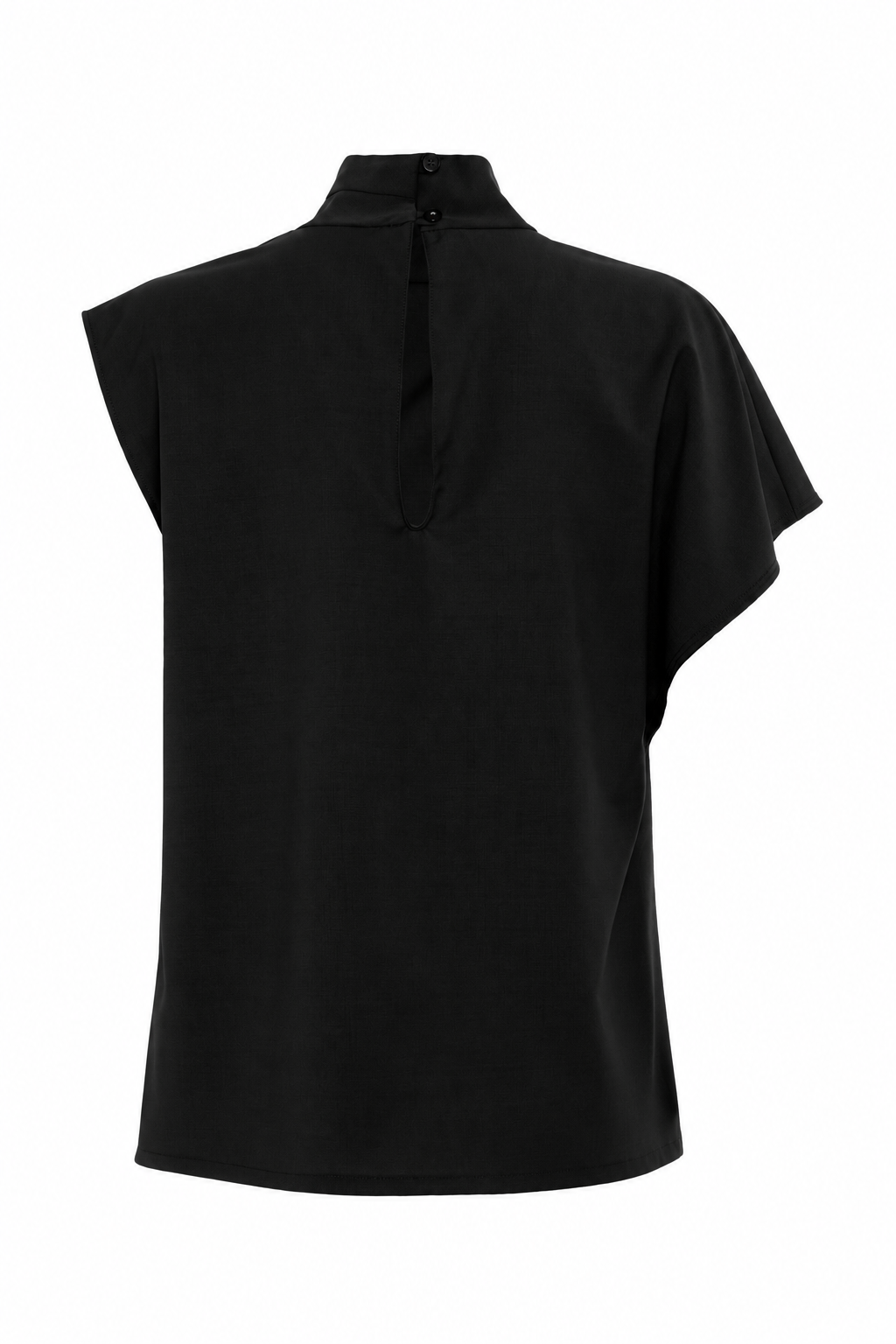Black Asymmetrical Short-Sleeve Shirt In Polyester And Wool Blend
