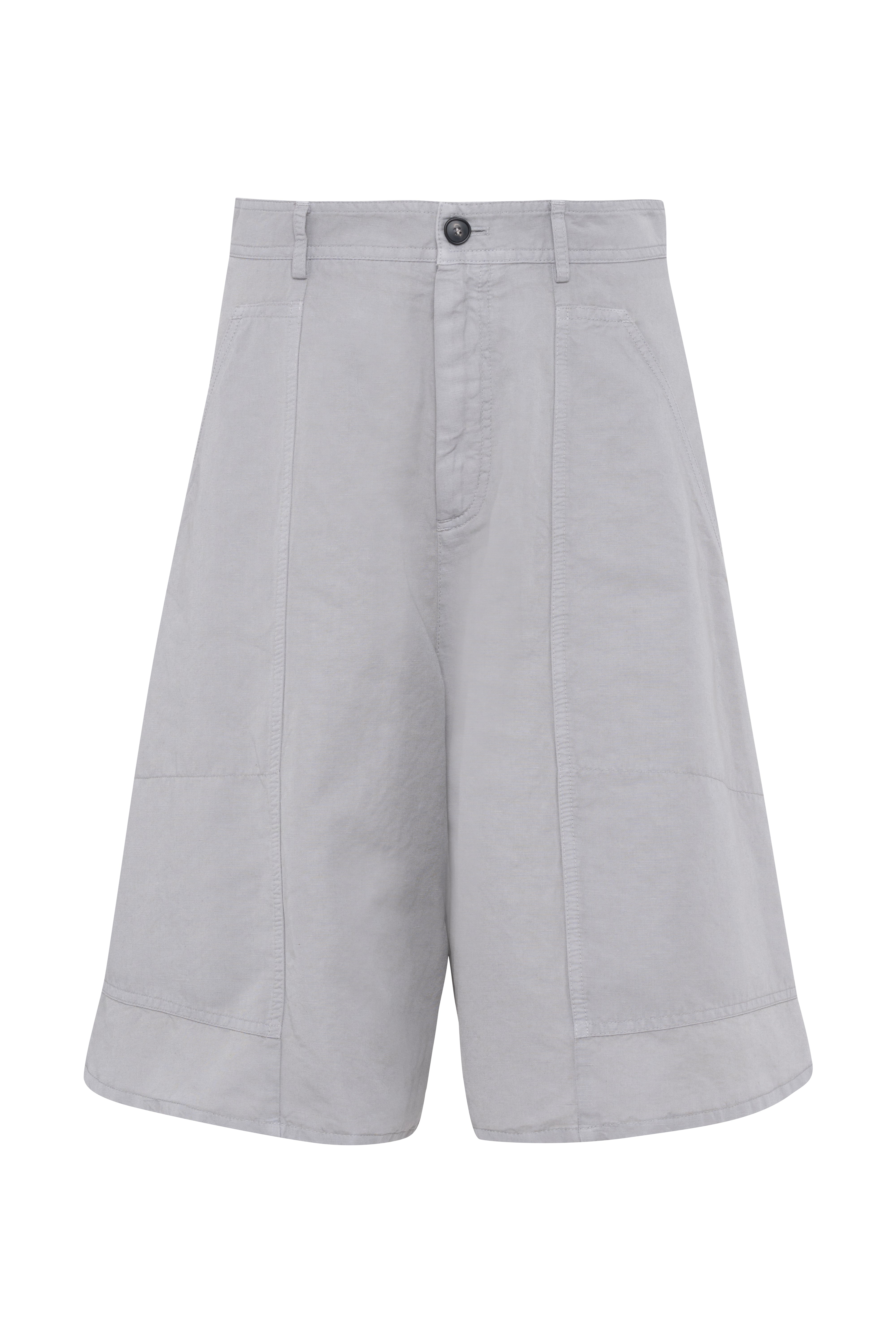 Light Grey Linen-Cotton Bermuda Shorts