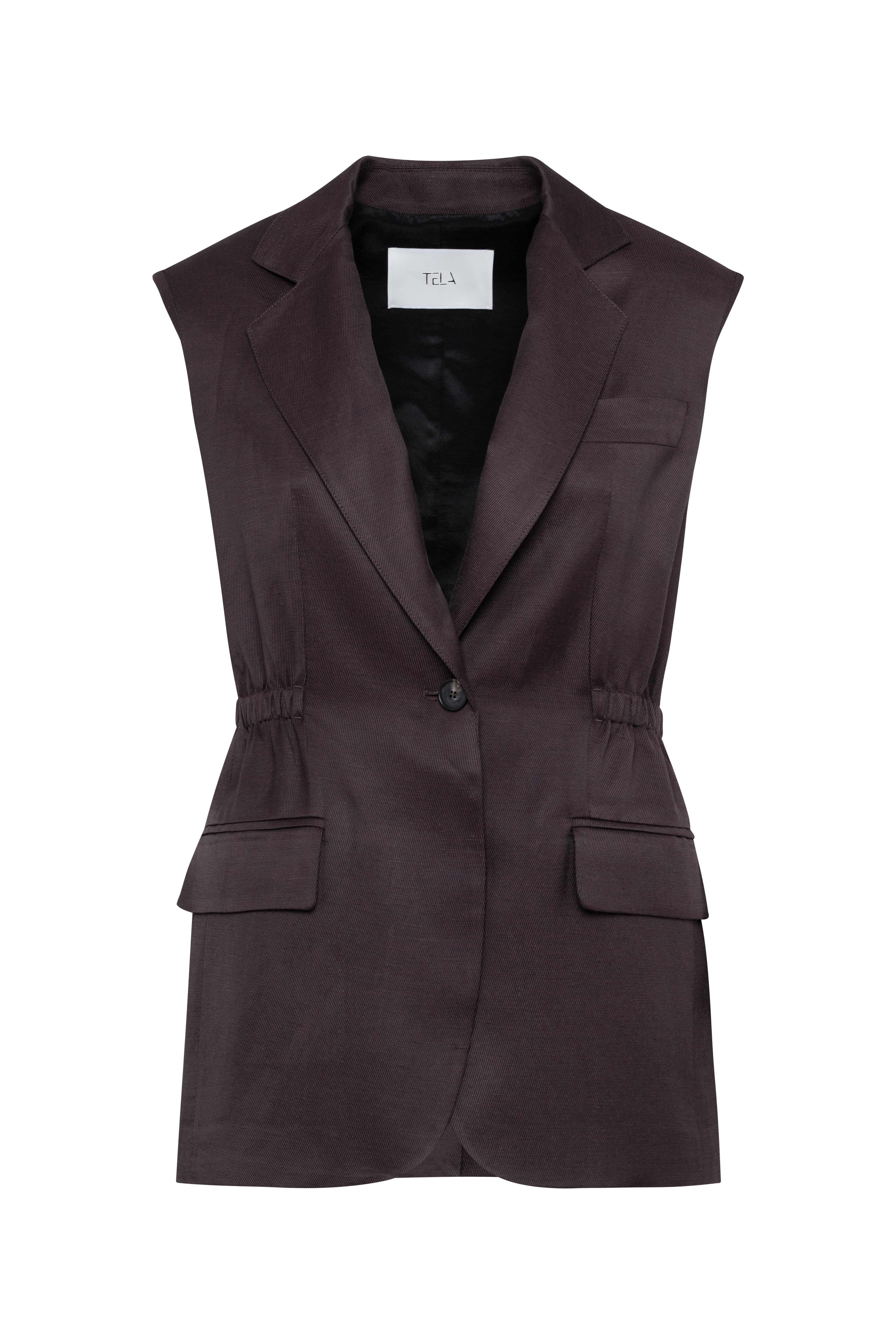 Single-Breasted Plum Vest With Button And Waist Shirring In City Fluid Viscose