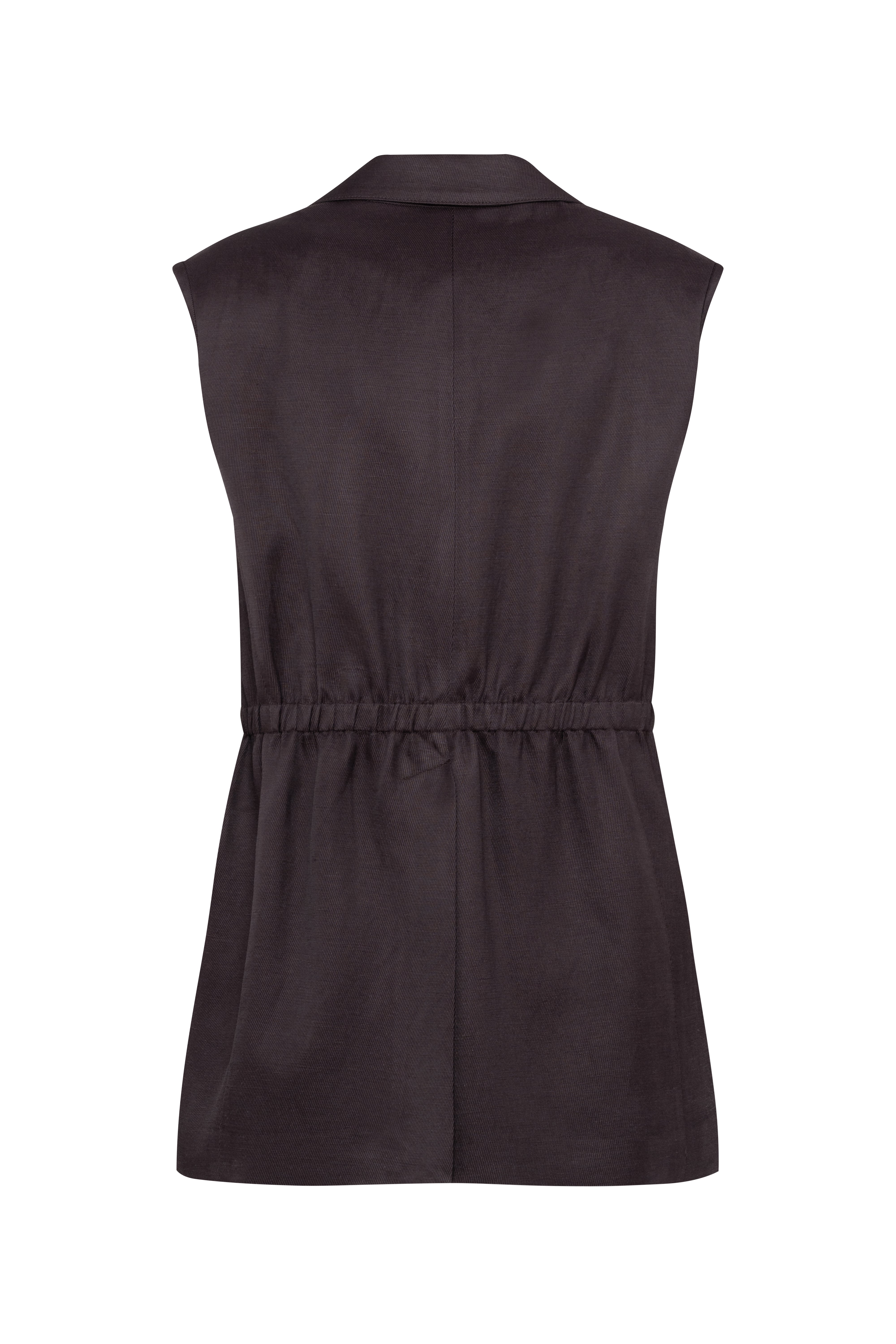 Gilet monopetto colore prugna con bottoni e arricciatura in vita in viscosa 