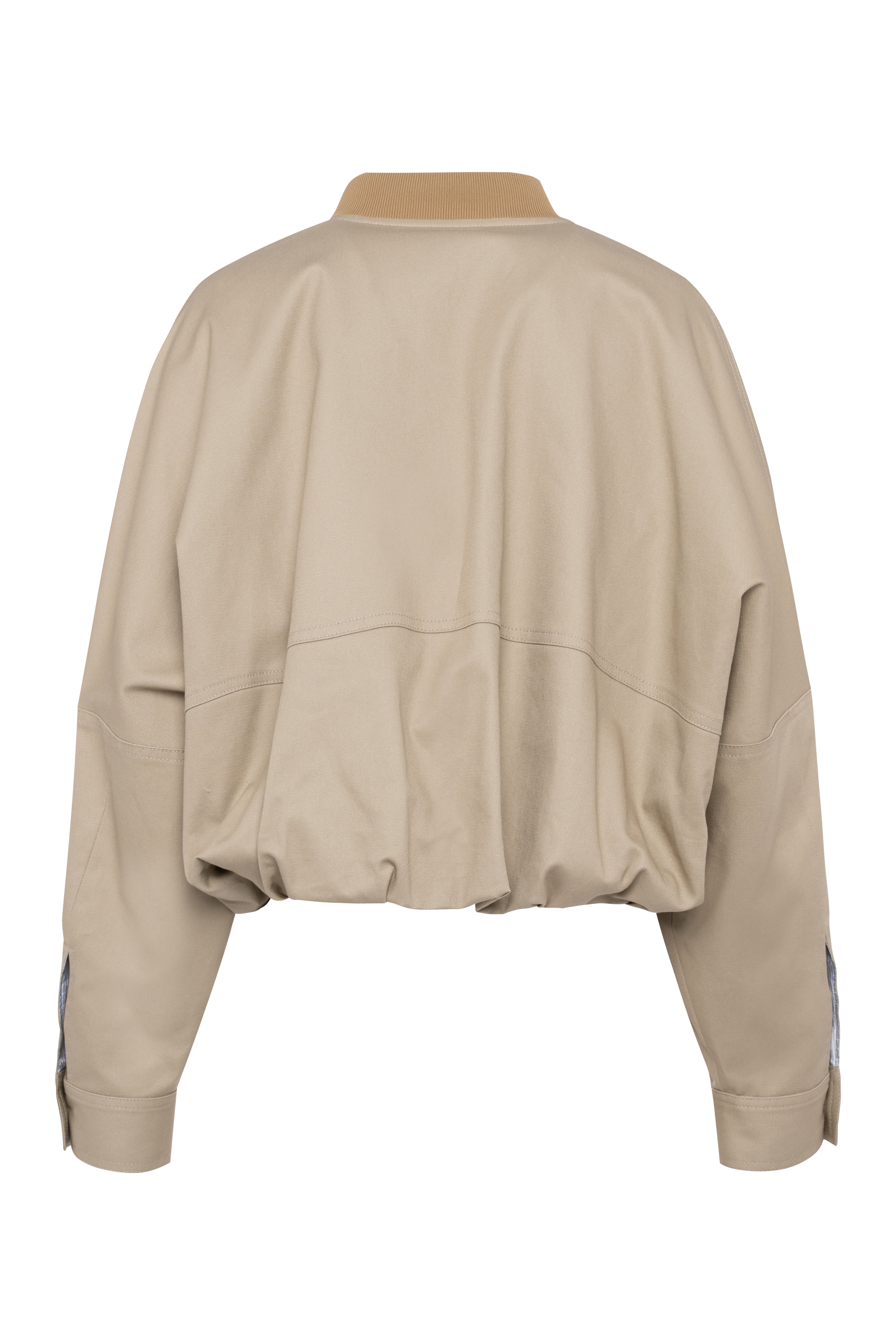 Cropped Ruched Cotton Jacket In Sand Color With Zipper
