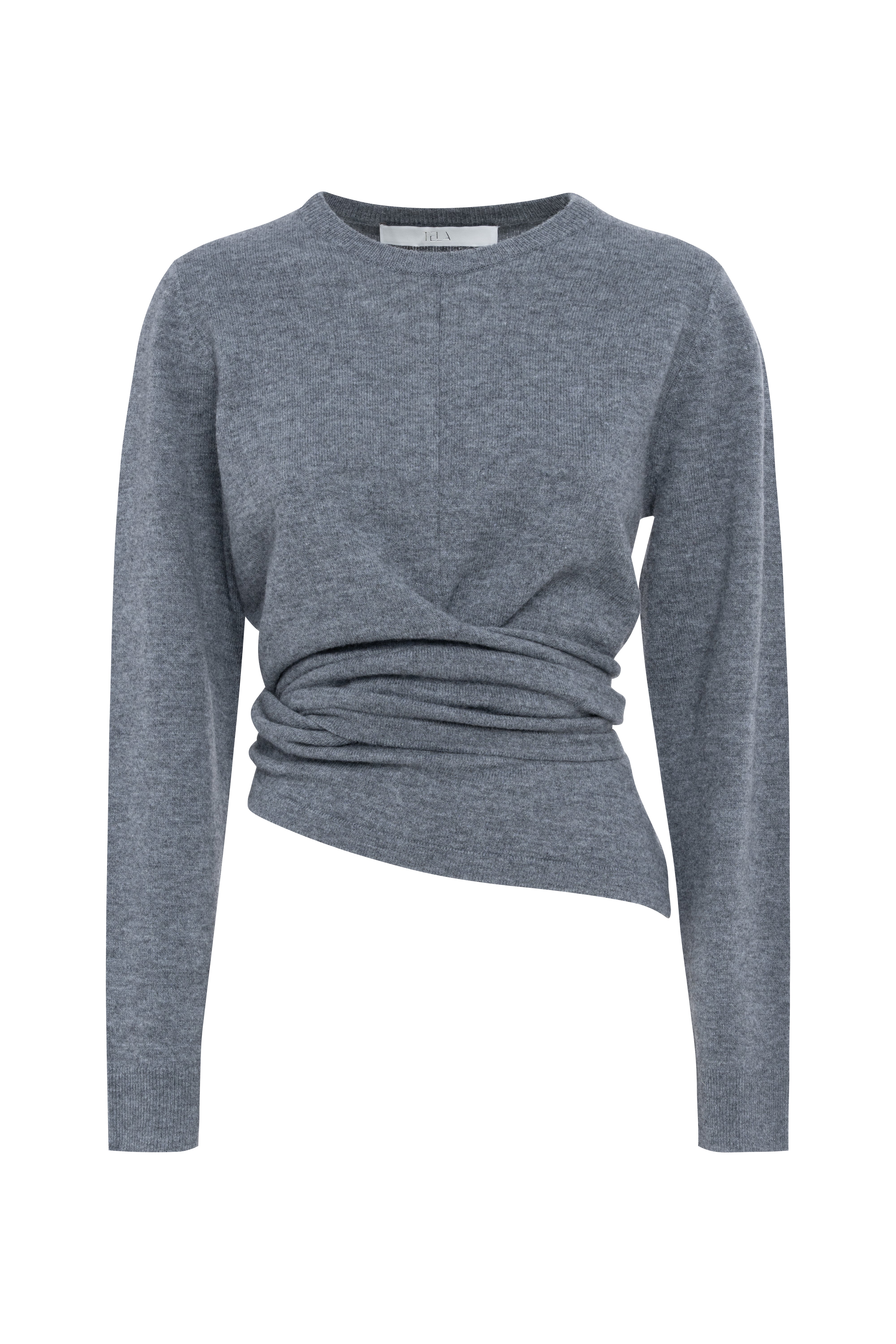 Long-Sleeve Crossover-Front Top With Back Closure In Grey
