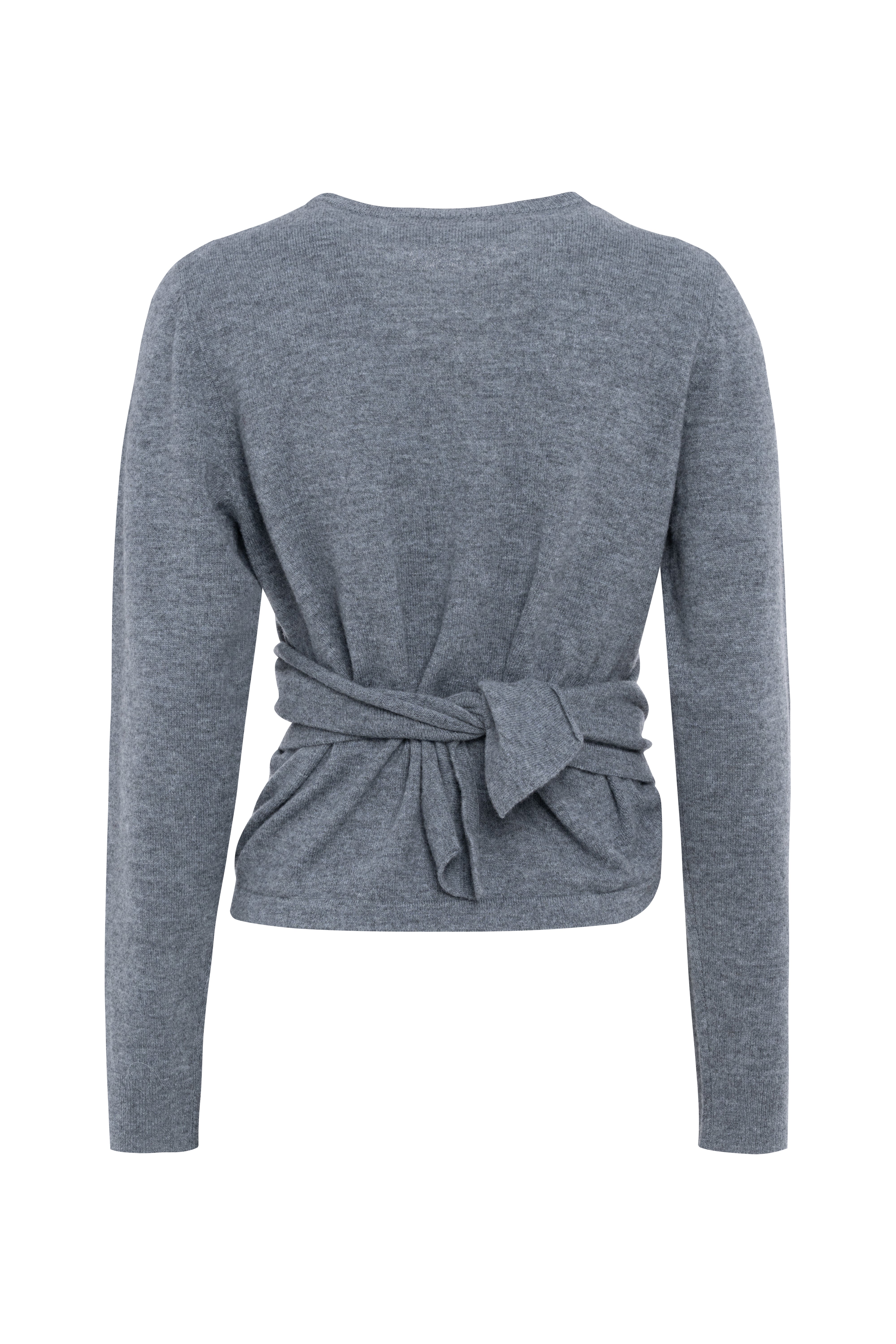 Top a maniche lunghe con effetto incrociato e chiusura sul retro colore grigio 