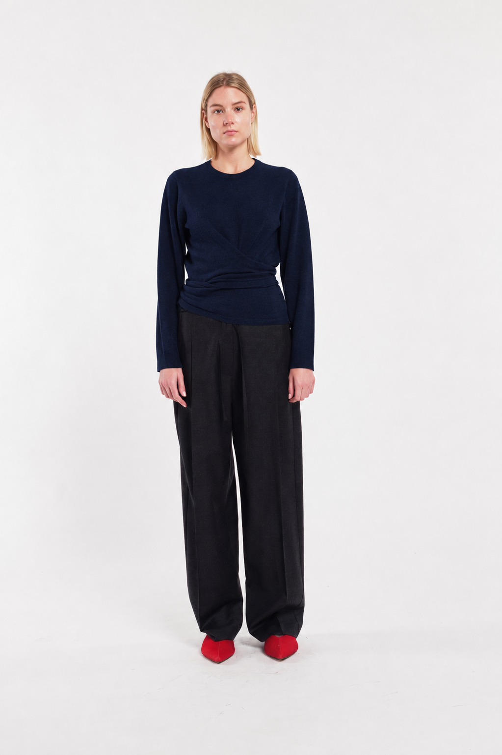 Long-Sleeve Crossover-Front Top With Back Closure In Blue