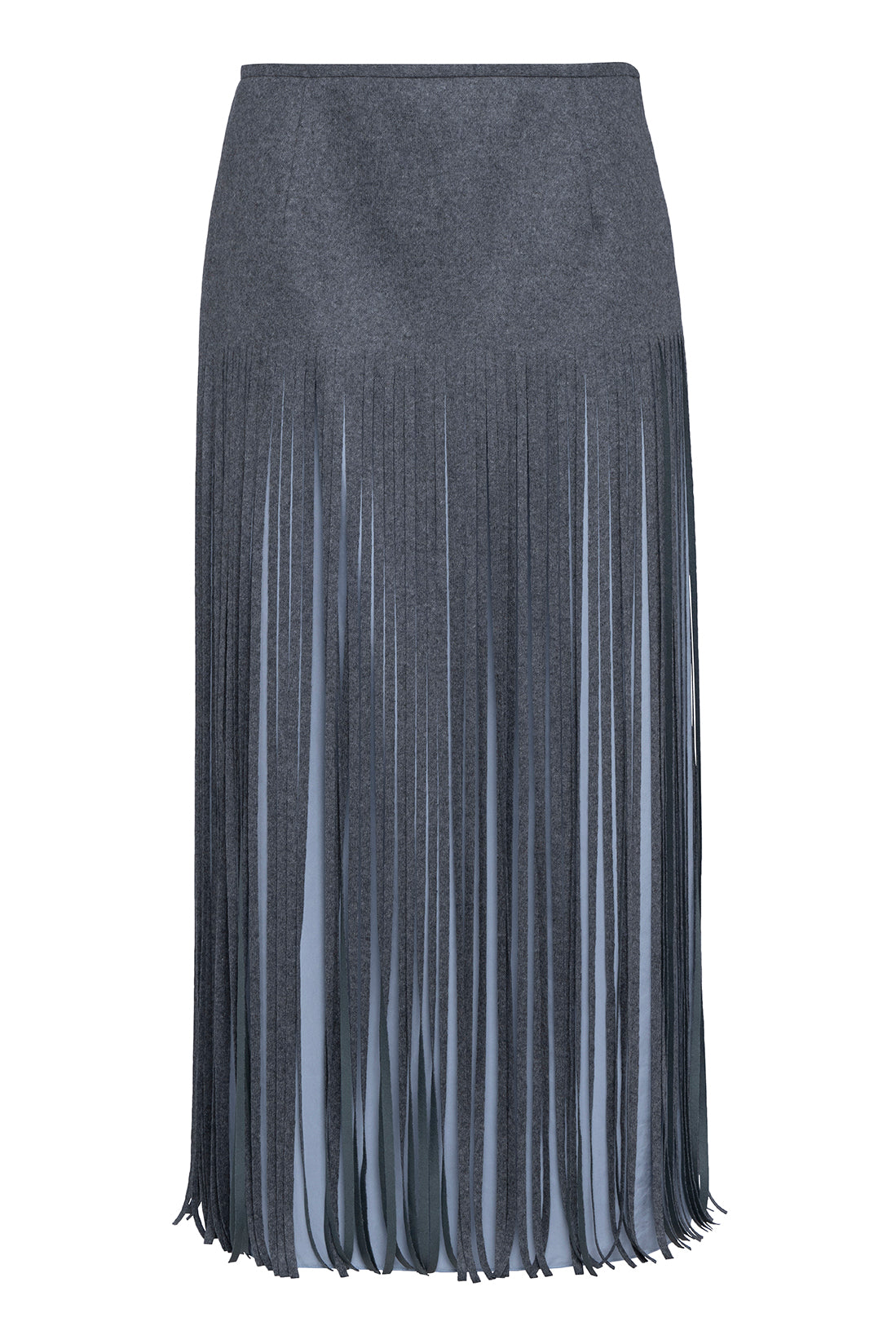 Grey Raw Edge Fringed Skirt