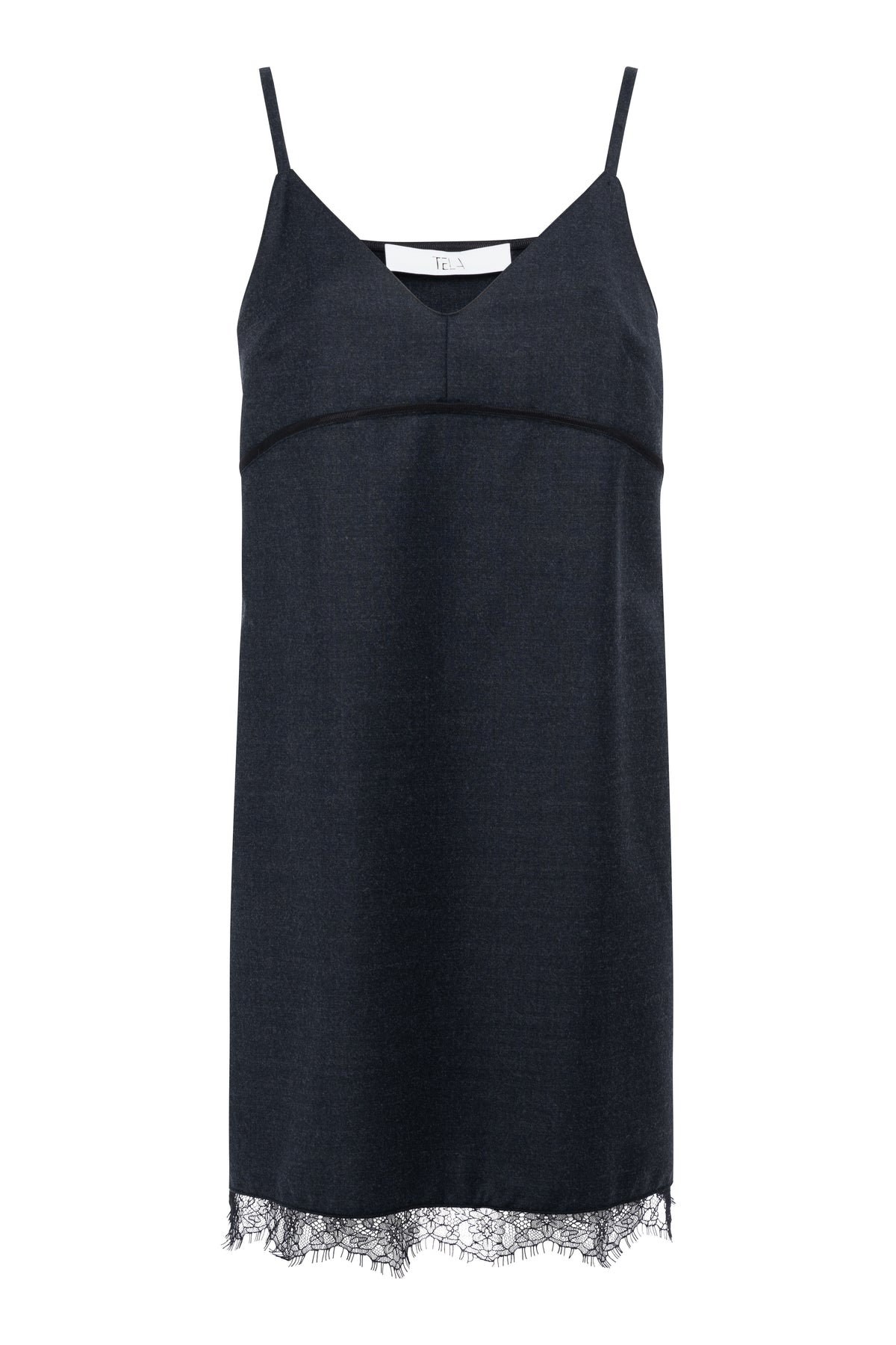 Charcoal Flannel Slip Dress With Lace Detail