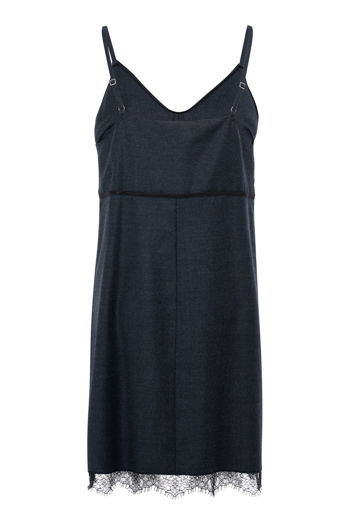 Charcoal Flannel Slip Dress With Lace Detail