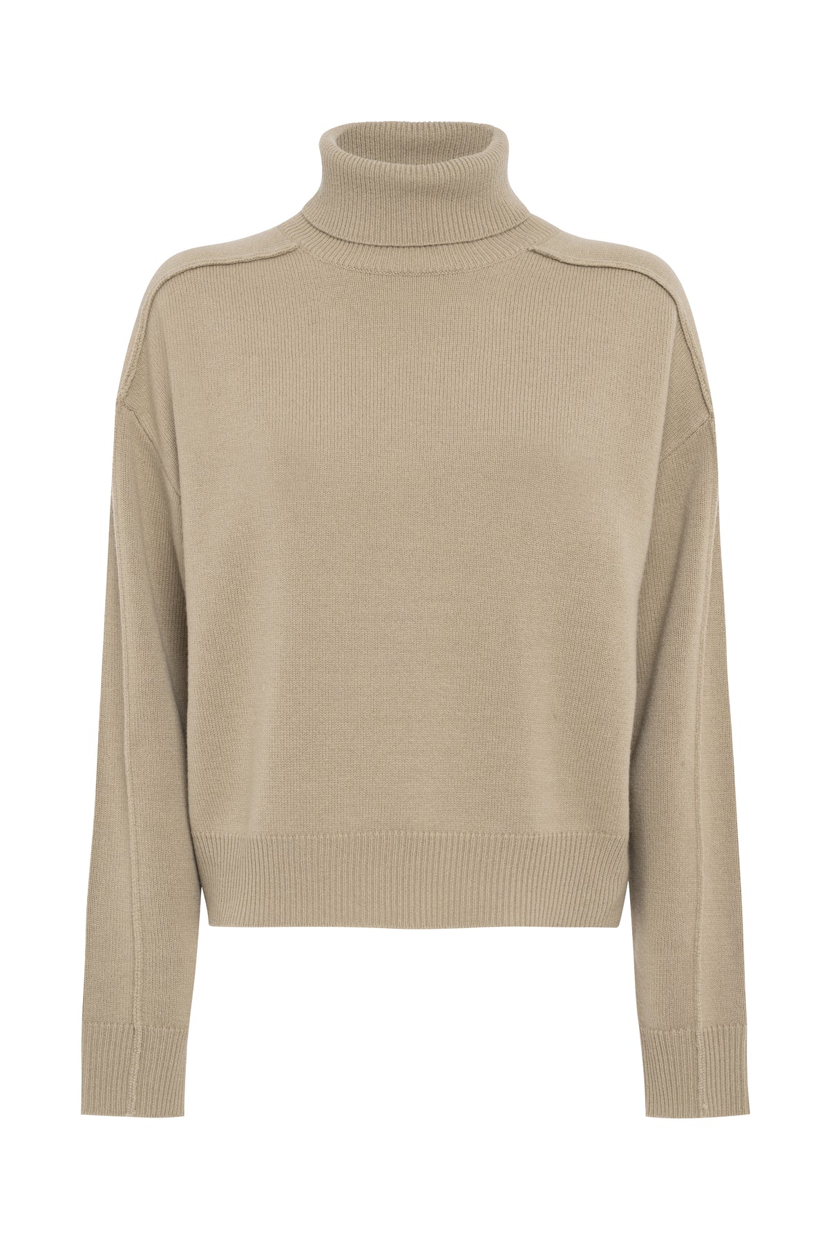 Safari Color Turtleneck Sweater With Textured Seams