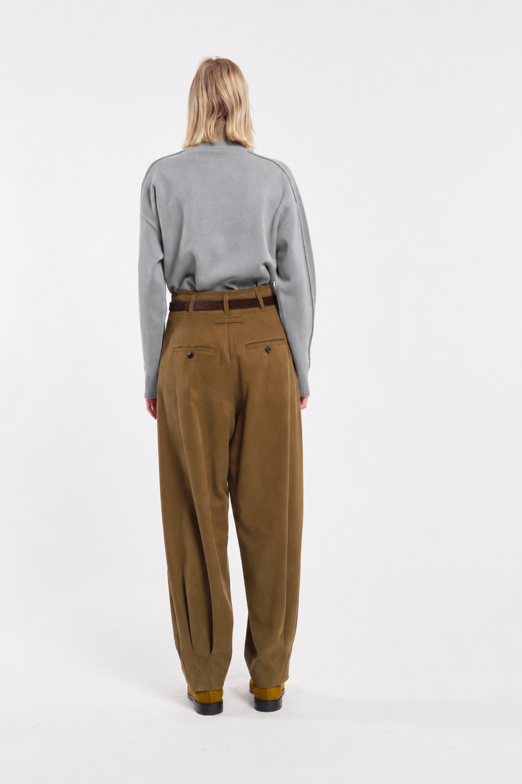 Heather Grey Turtleneck Sweater With Textured Seams