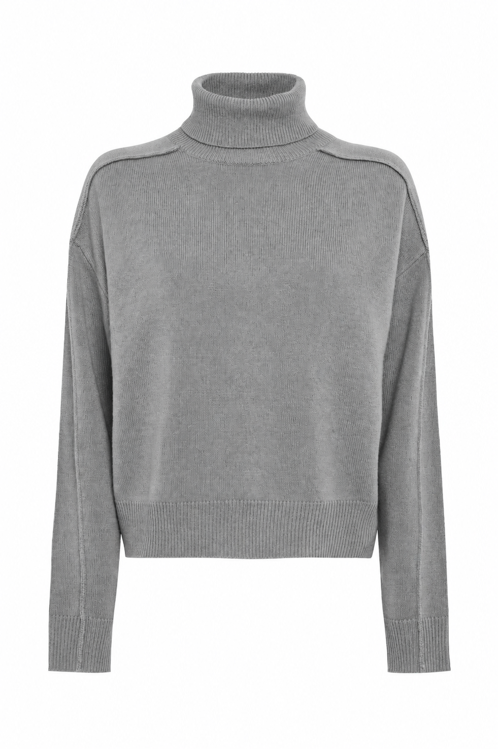 Heather Grey Turtleneck Sweater With Textured Seams