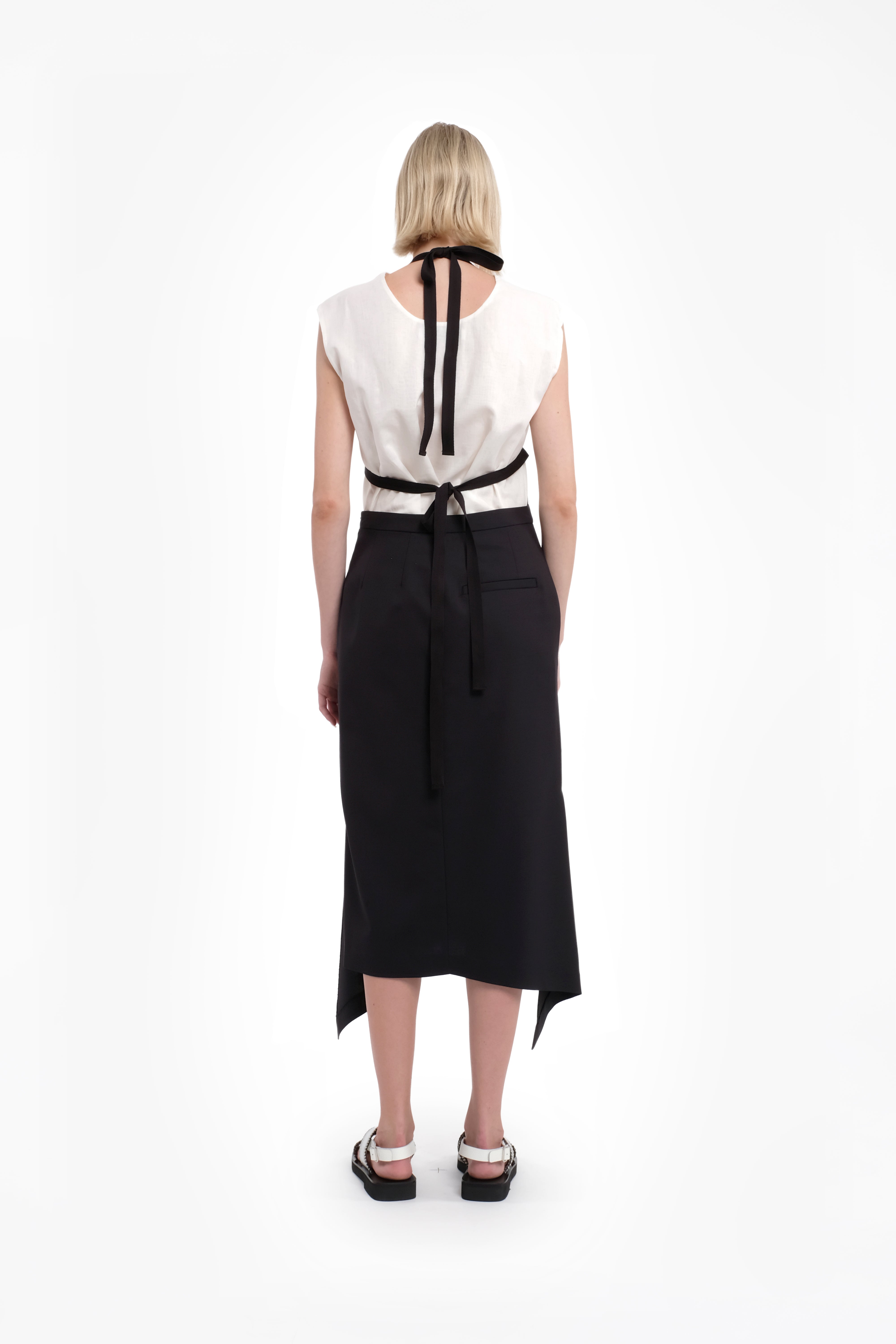 Black Sleeveless Midi Layered Dress With White Top