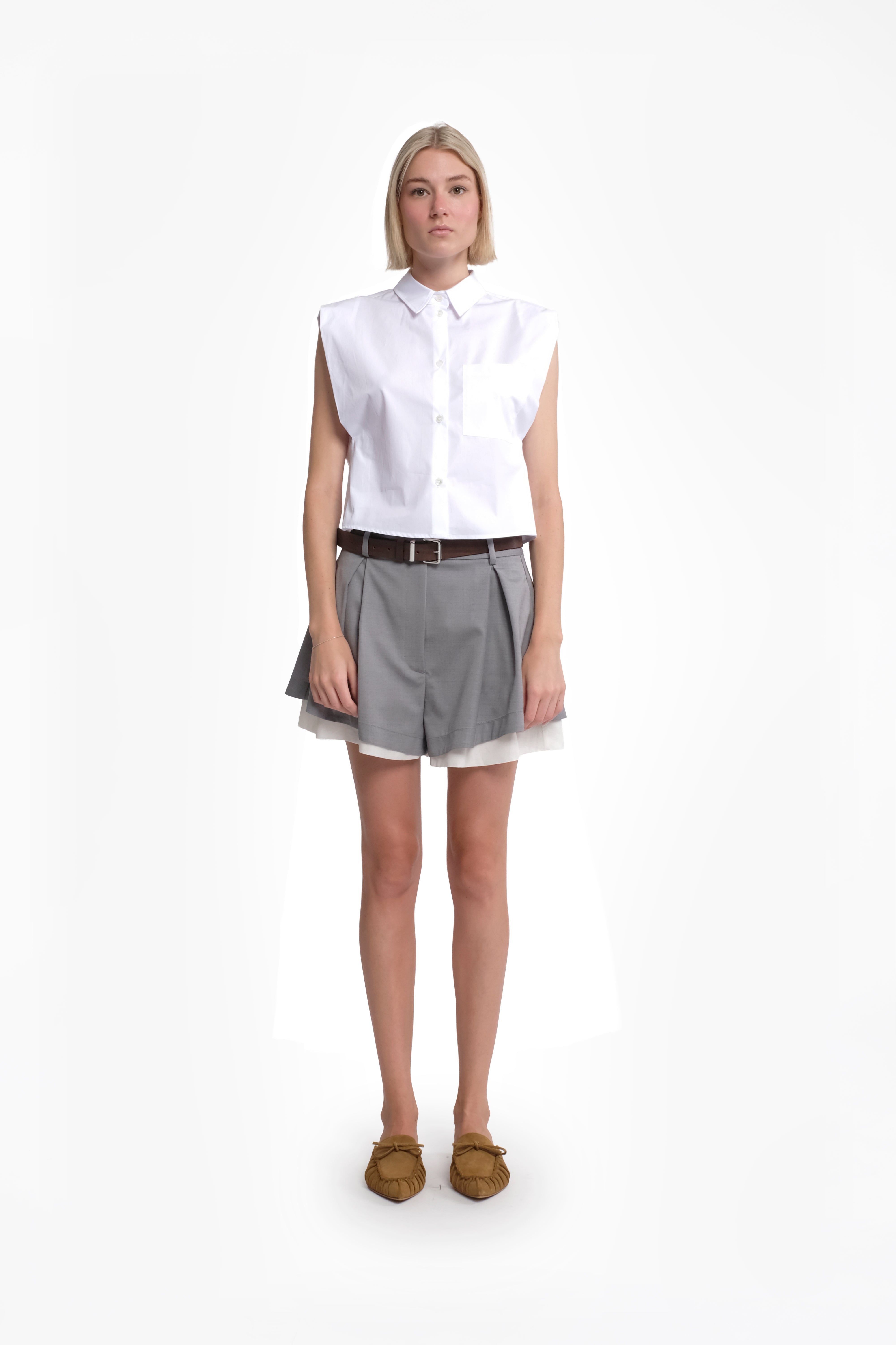 Grey Cool Wool Shorts With White Underlayer