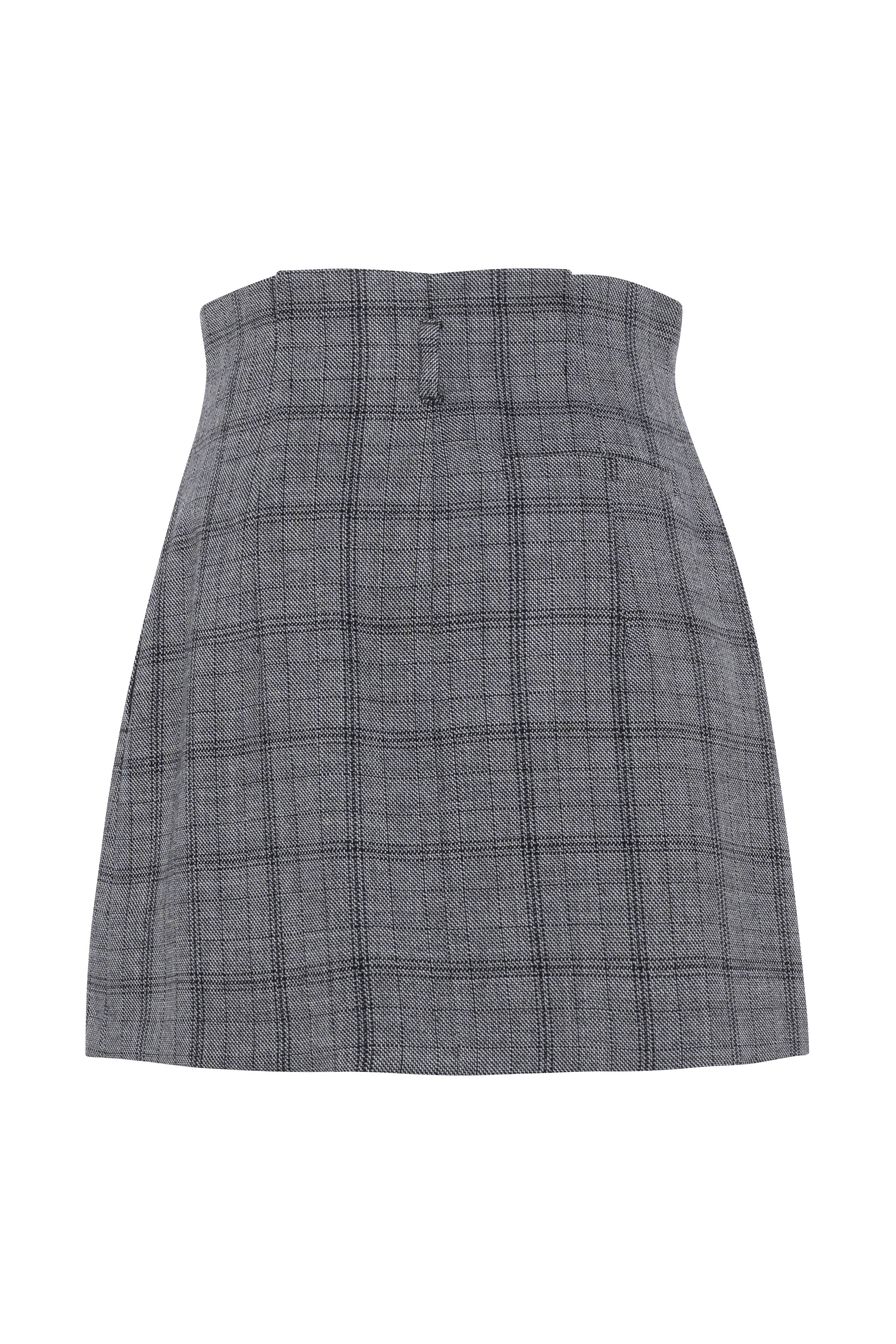 Checked Wool Pleated Mini Skirt With Fitted Waist
