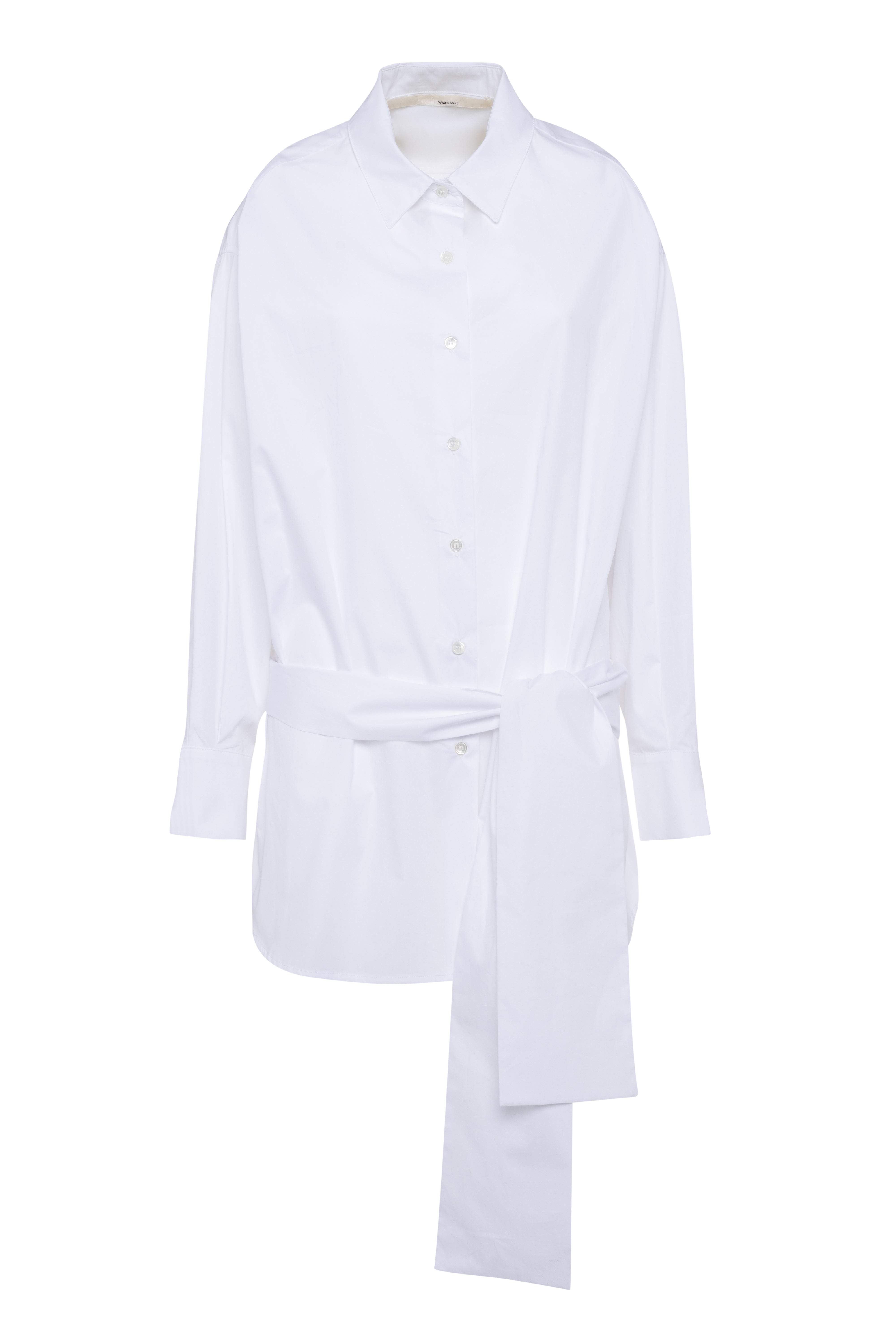 Long-Sleeve White Poplin Shirt With High-Low Hem