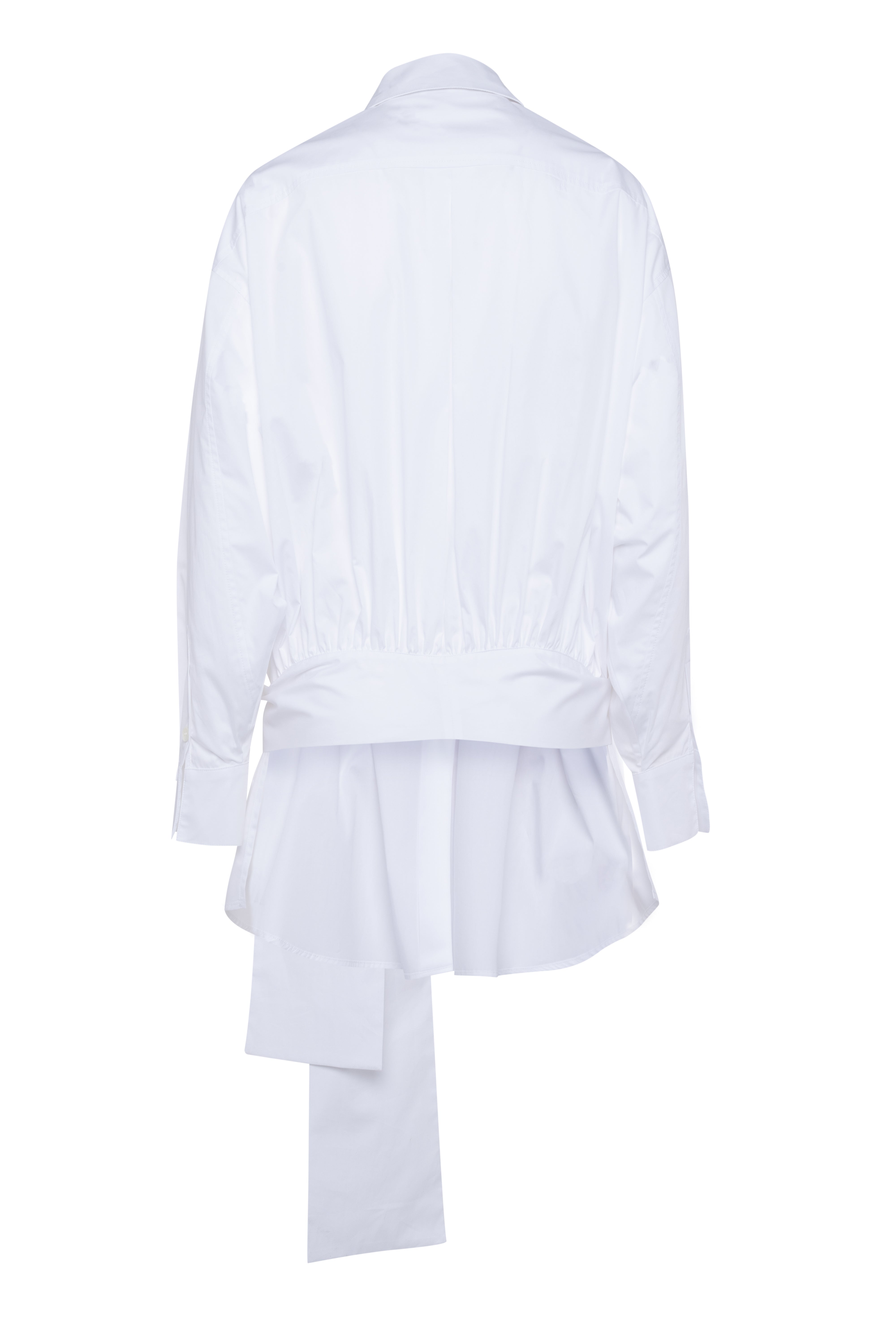 Long-Sleeve White Poplin Shirt With High-Low Hem
