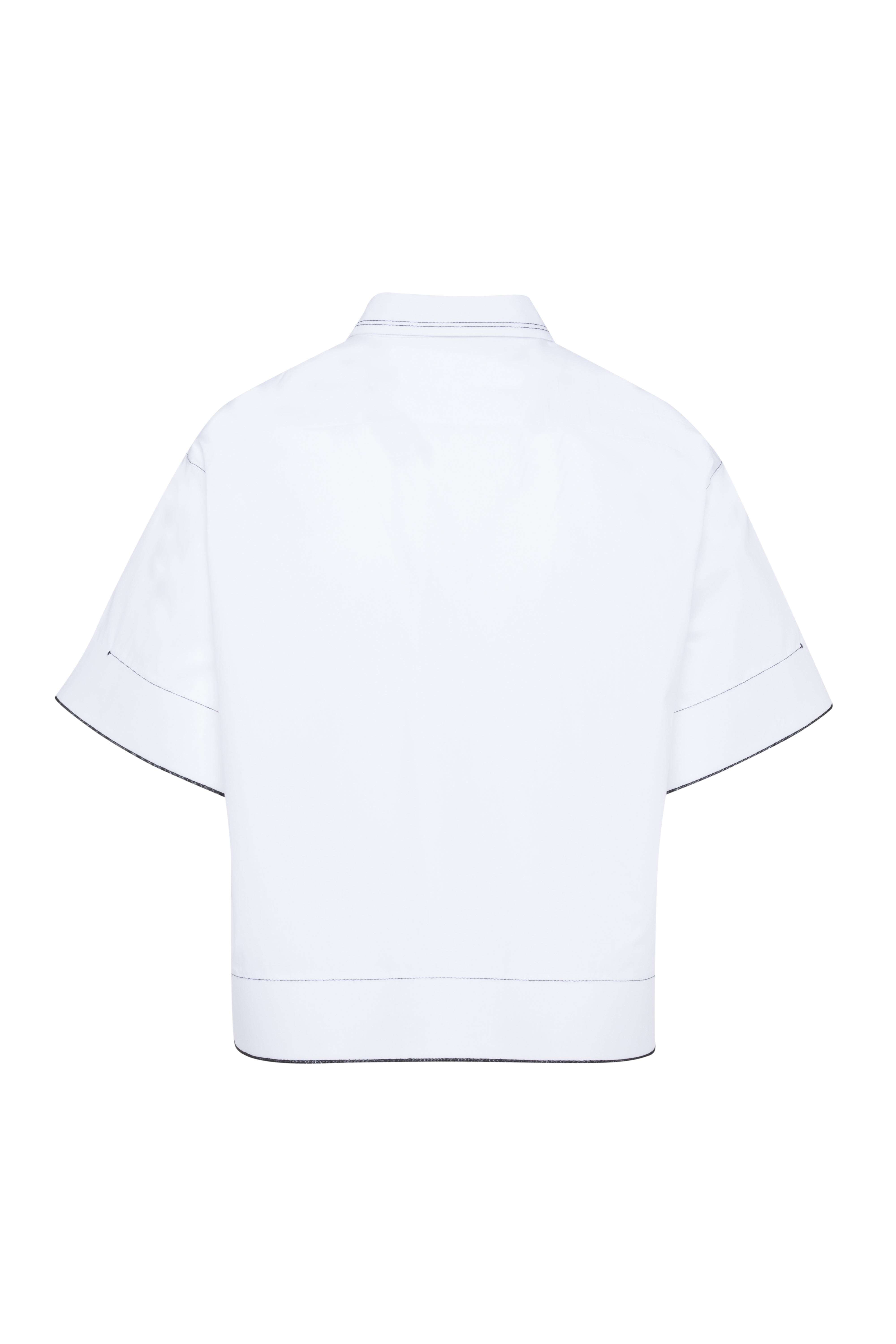 Short-Sleeve White Poplin Polo Shirt With Front Stripes
