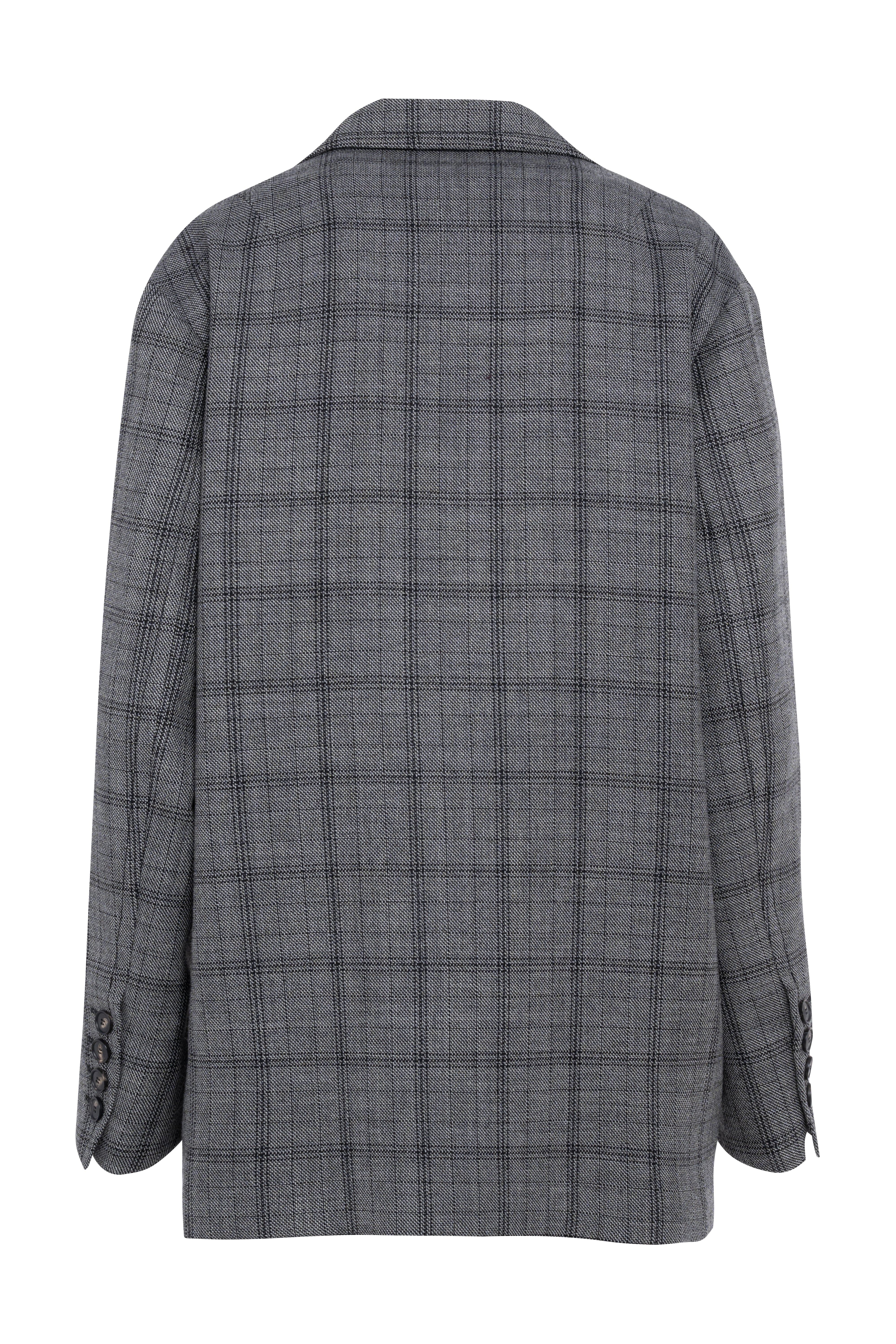 Single-Breasted Checked Wool Blazer With Gold Brooch Detail