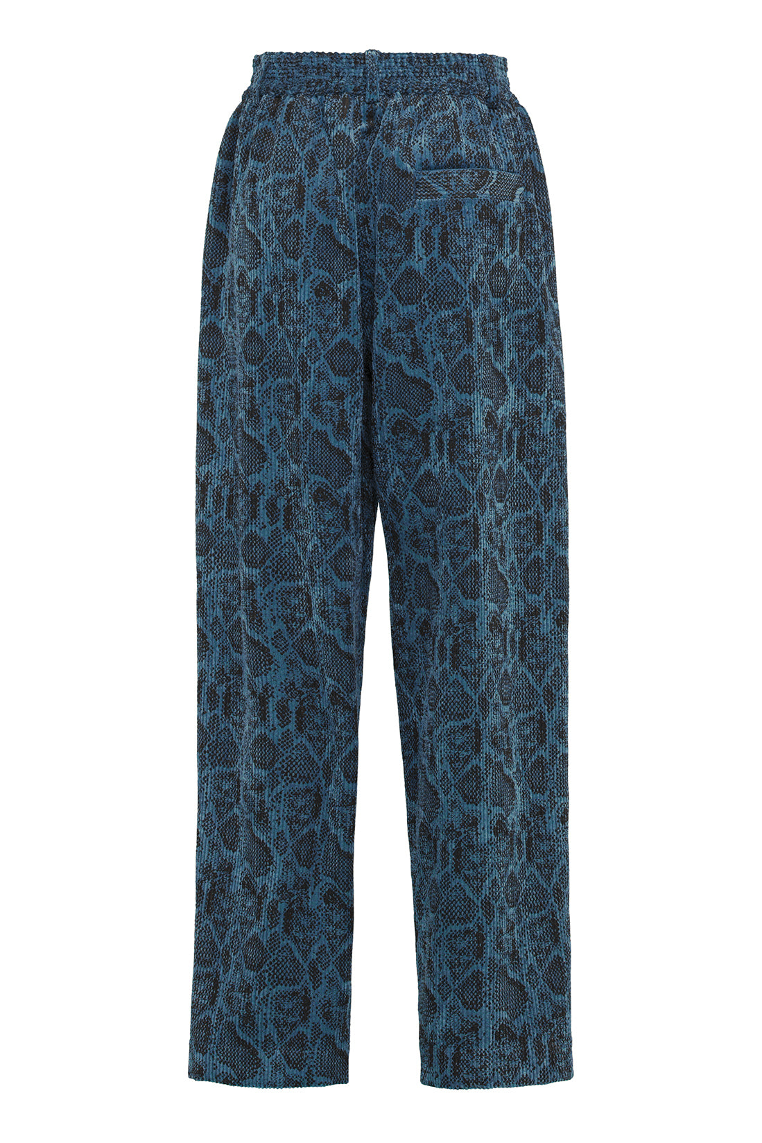 Teal Blue Snakeskin-Print Straight-Leg Trousers