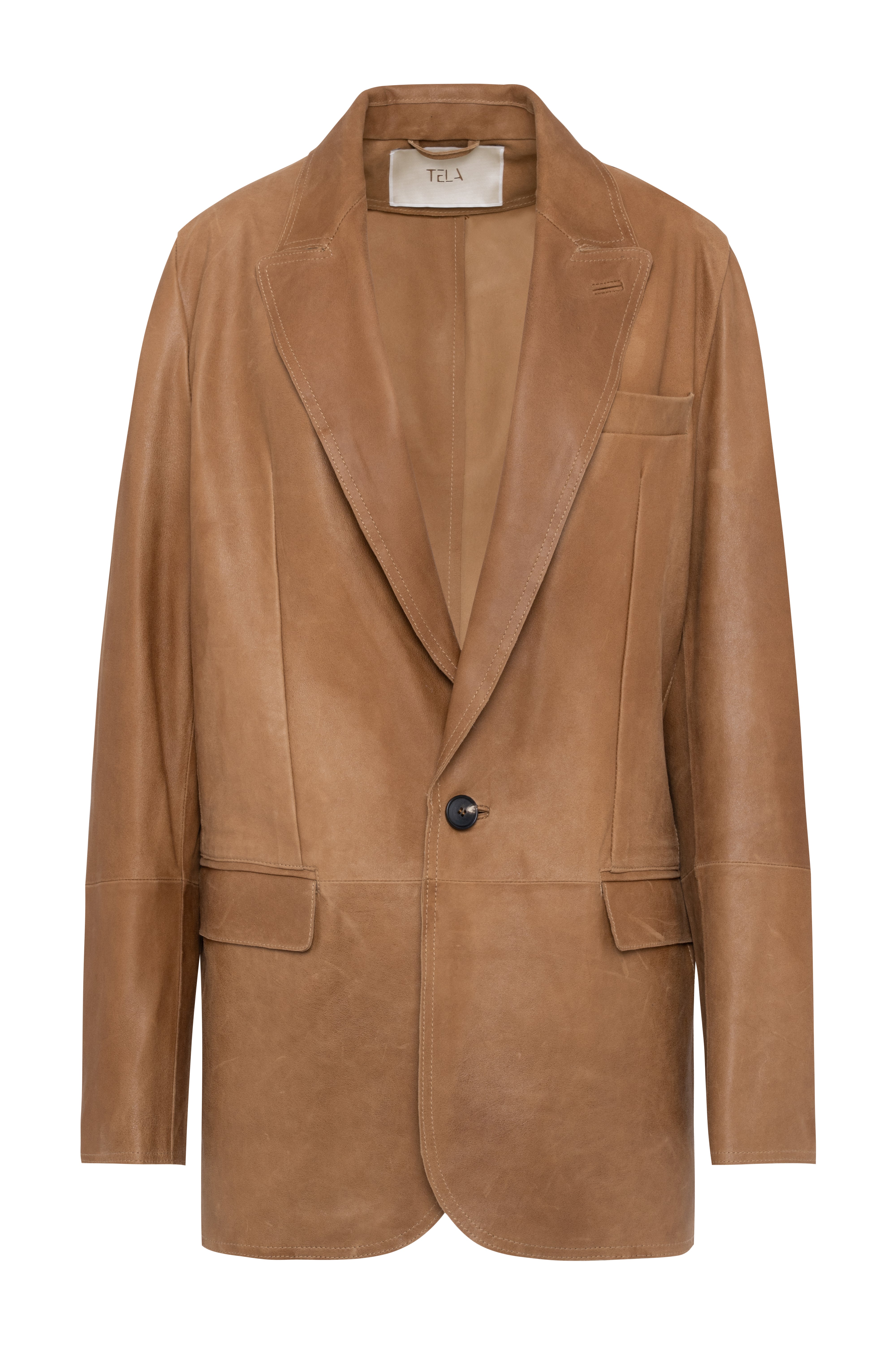 Single-Breasted Blazer Jacket In Beige Waxed Suede