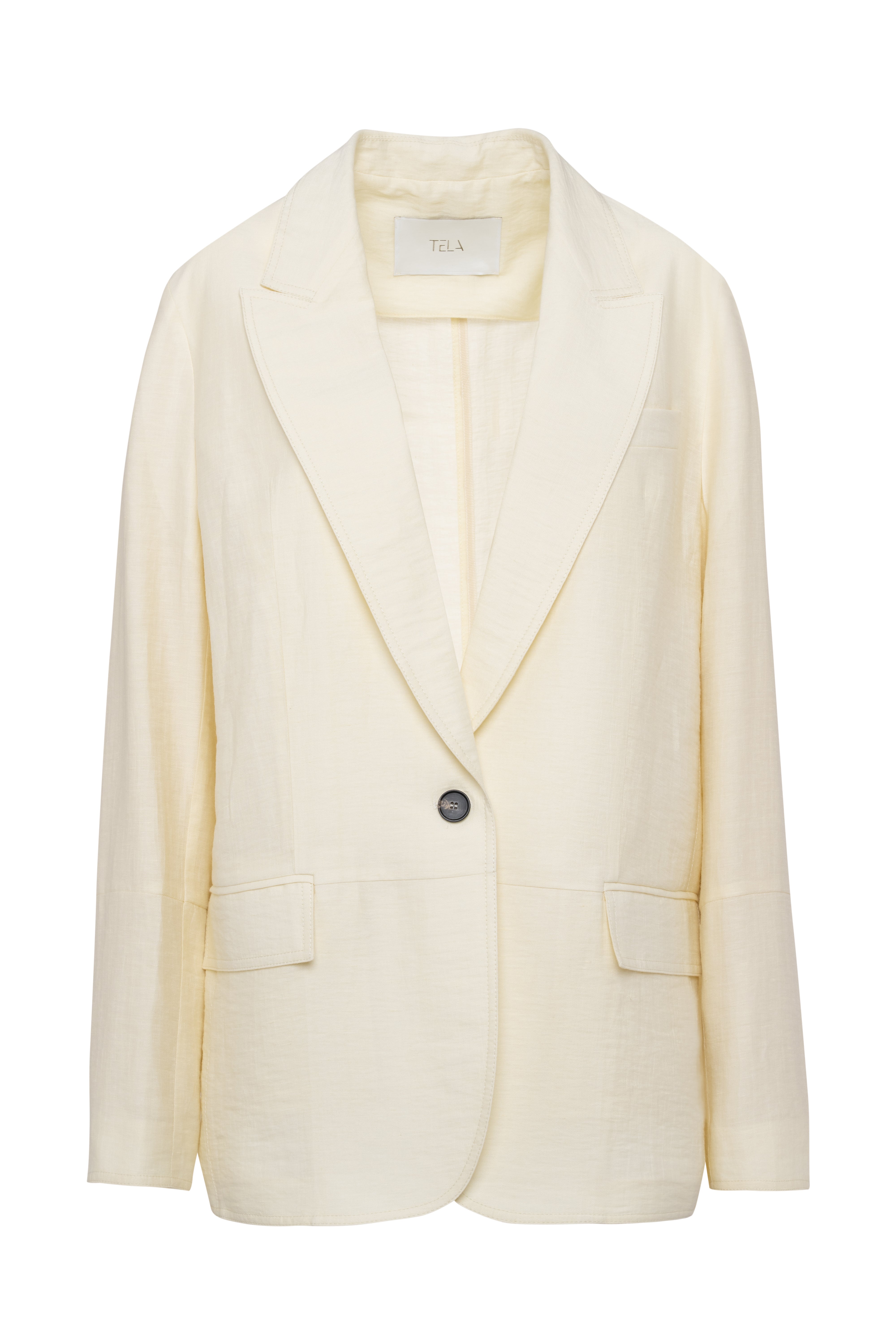 Single-Breasted Pastel Banana Yellow Blazer In Linen-Viscose