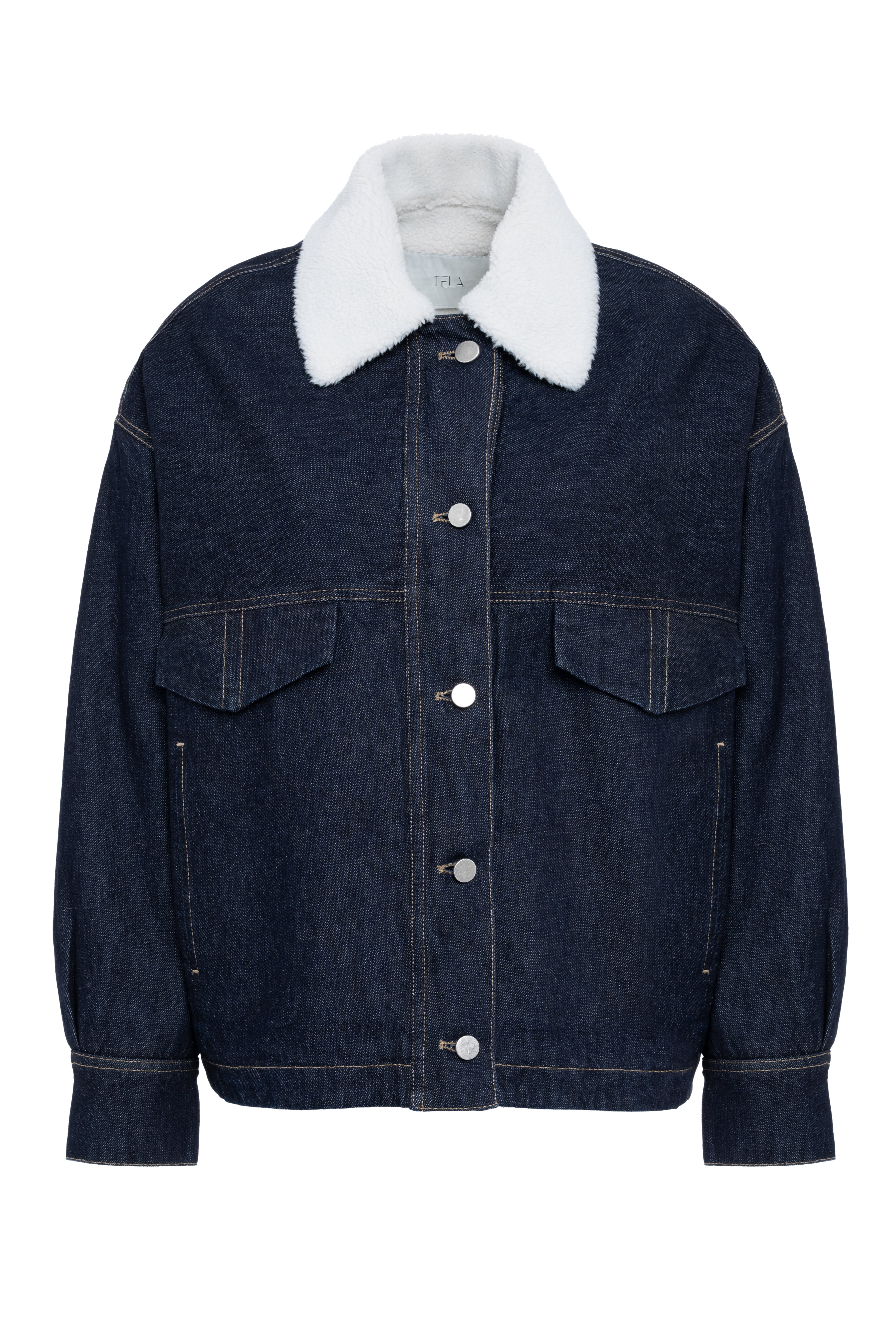 Dark Blue Denim Jacket With White Fur Collar