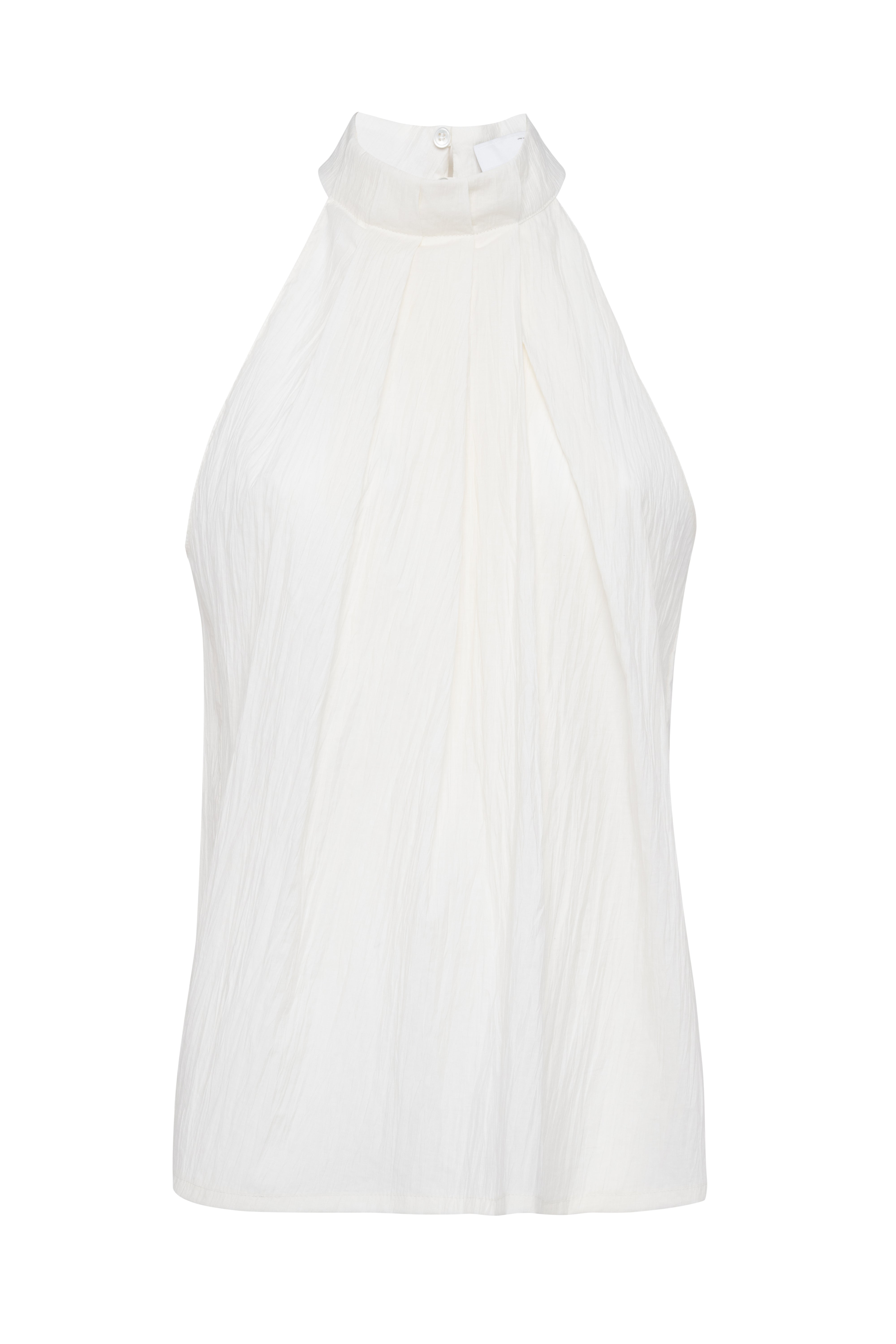 White Halter Tank Top In Crinkled Cotton