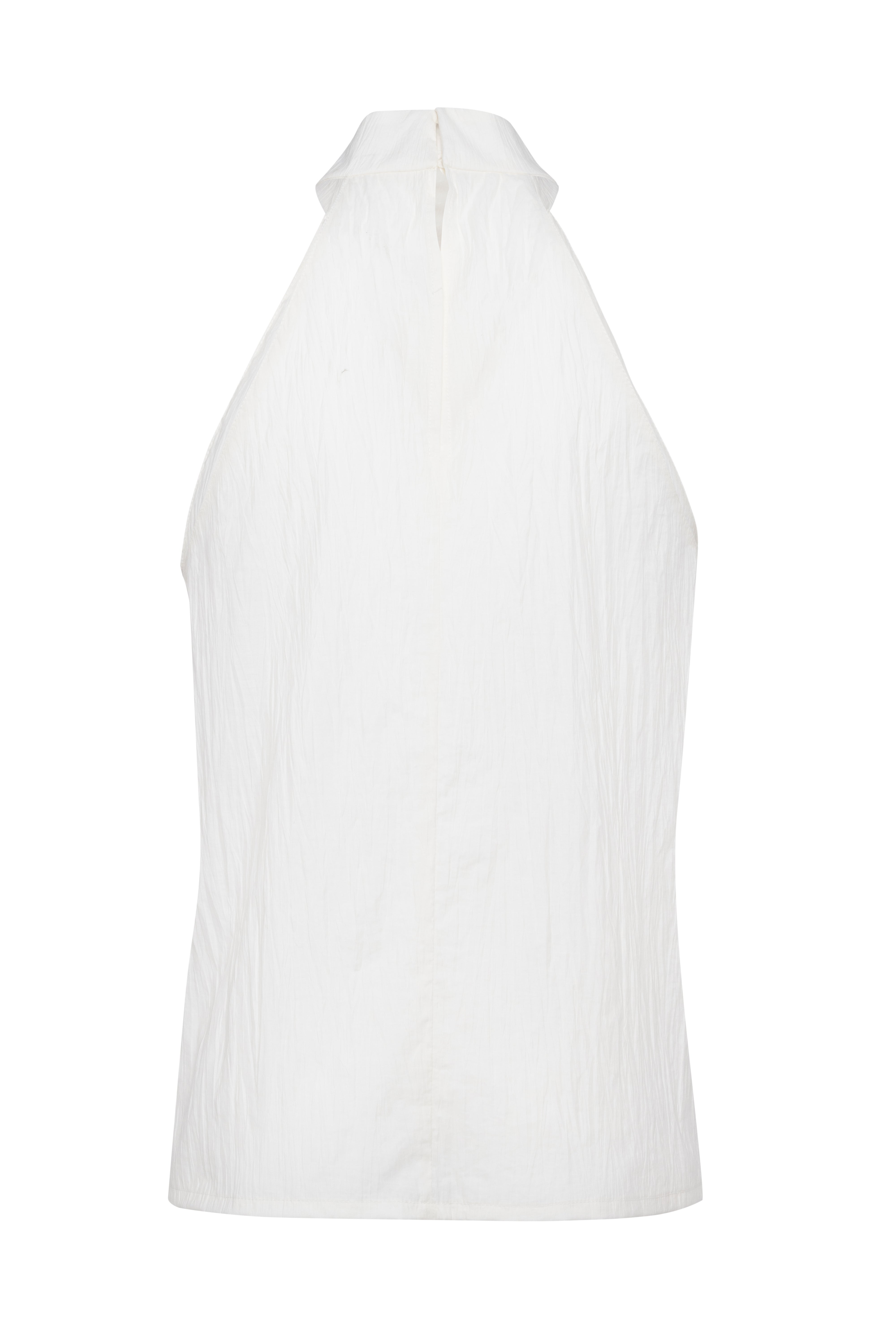 White Halter Tank Top In Crinkled Cotton