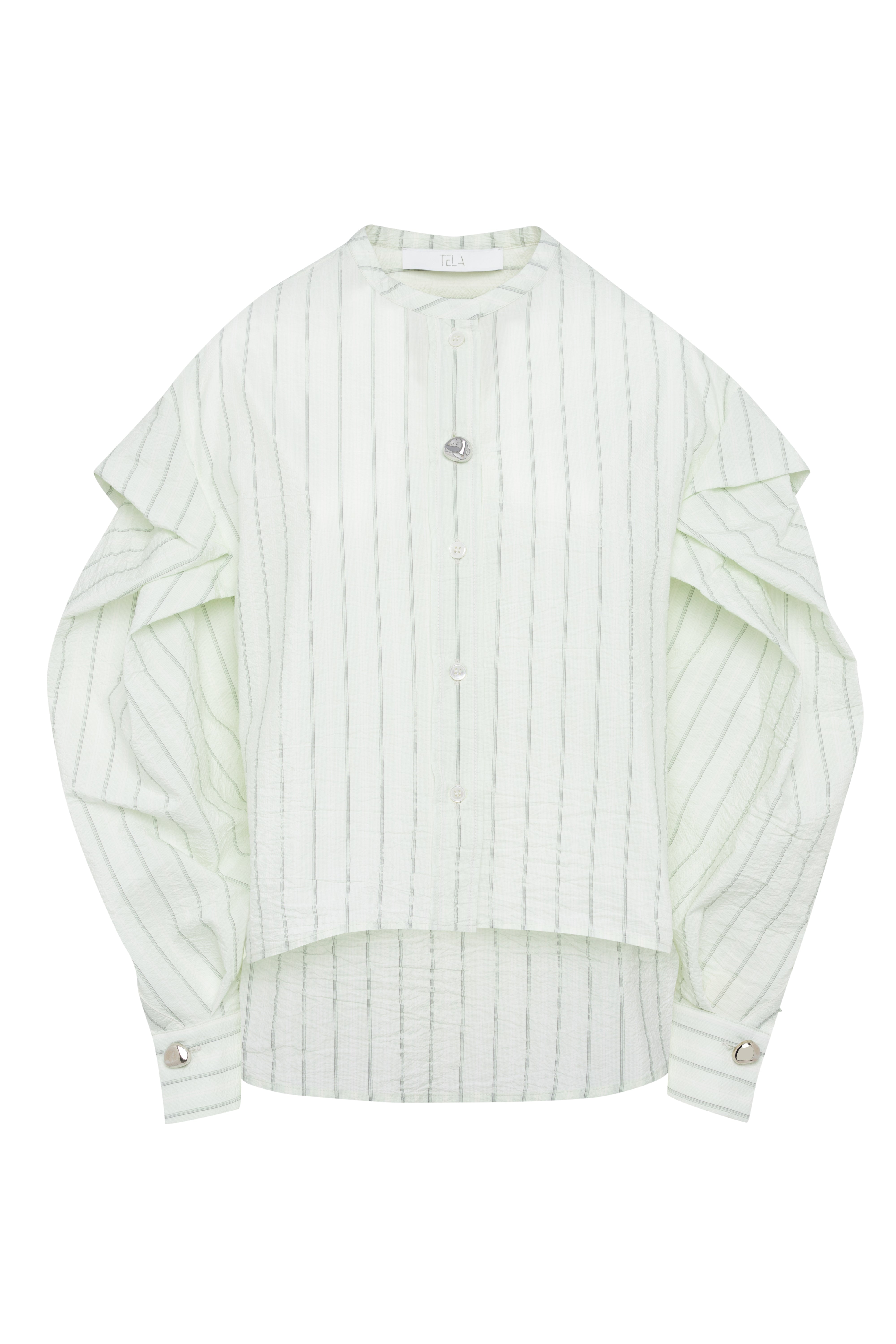 Layered Stripe Blouse with Sculptural Sleeves