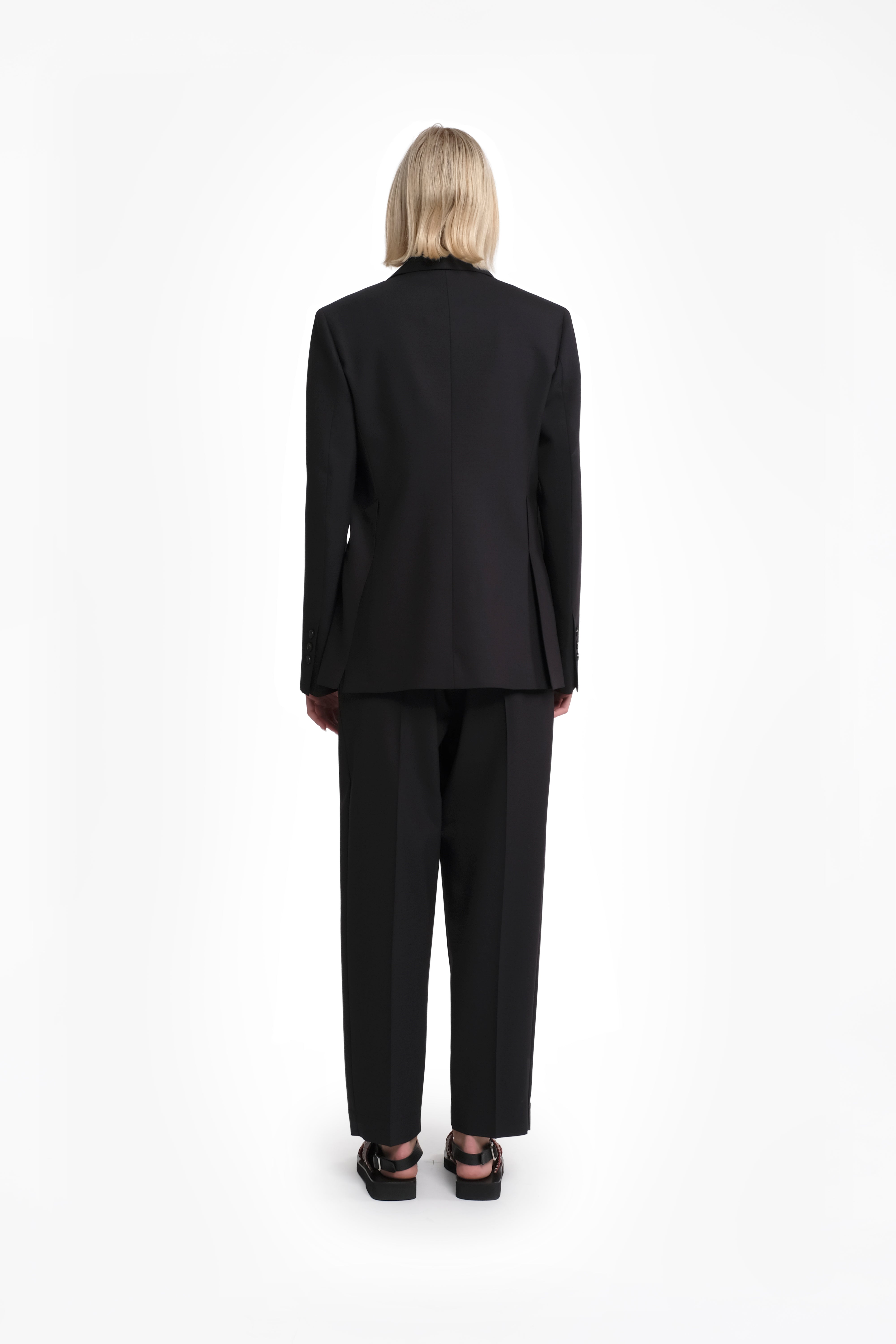 Black Straight-Leg Trousers With Elastic Waist In Cool Wool