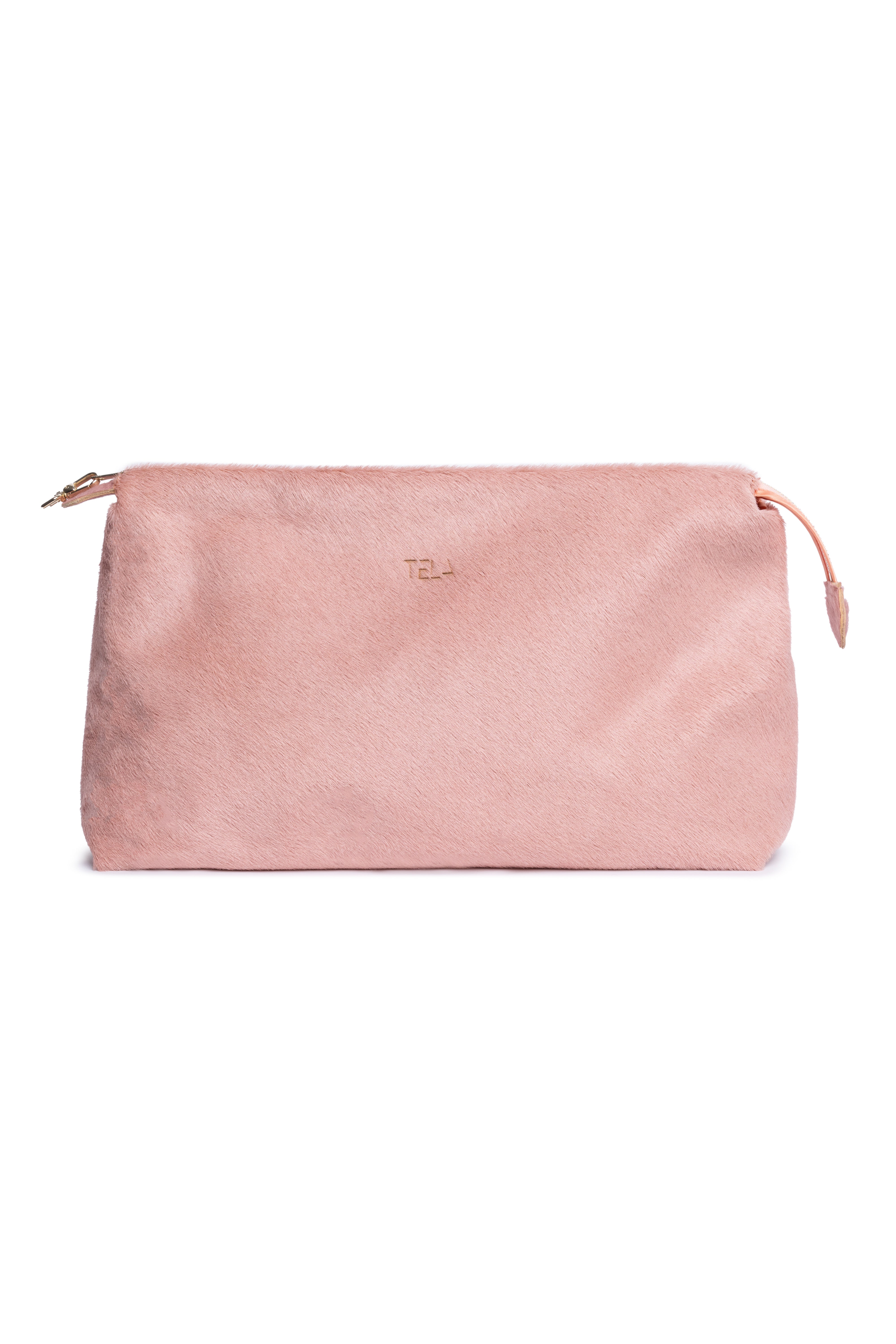 Dusty Pink Pony Hair Clutch Bag With Zip Closure