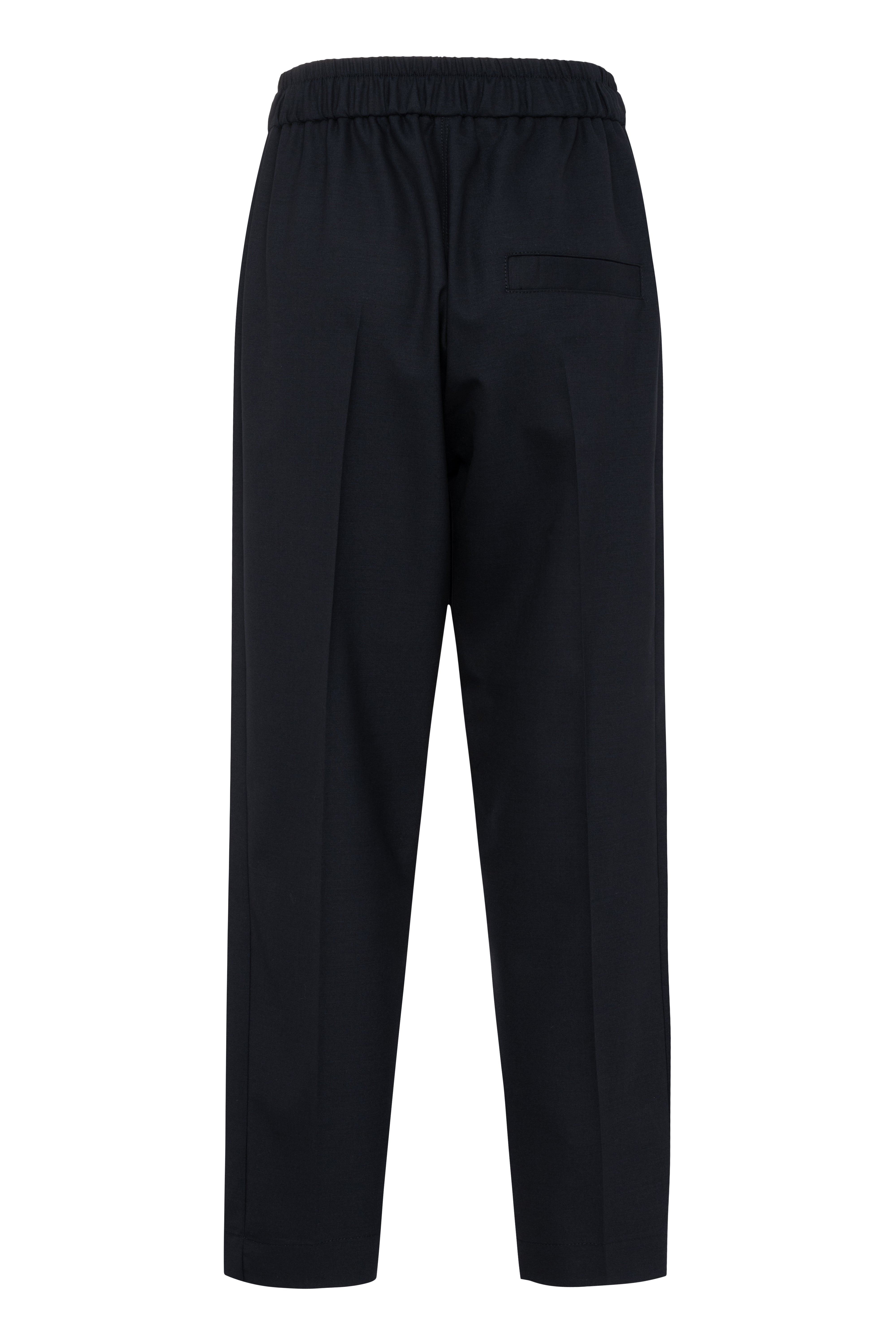 Black Straight-Leg Trousers With Elastic Waist In Cool Wool