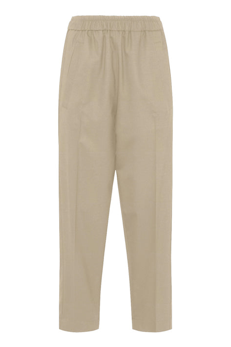 Straight-Leg Cotton Gabardine Trousers With Elasticated Waist In Sand Color