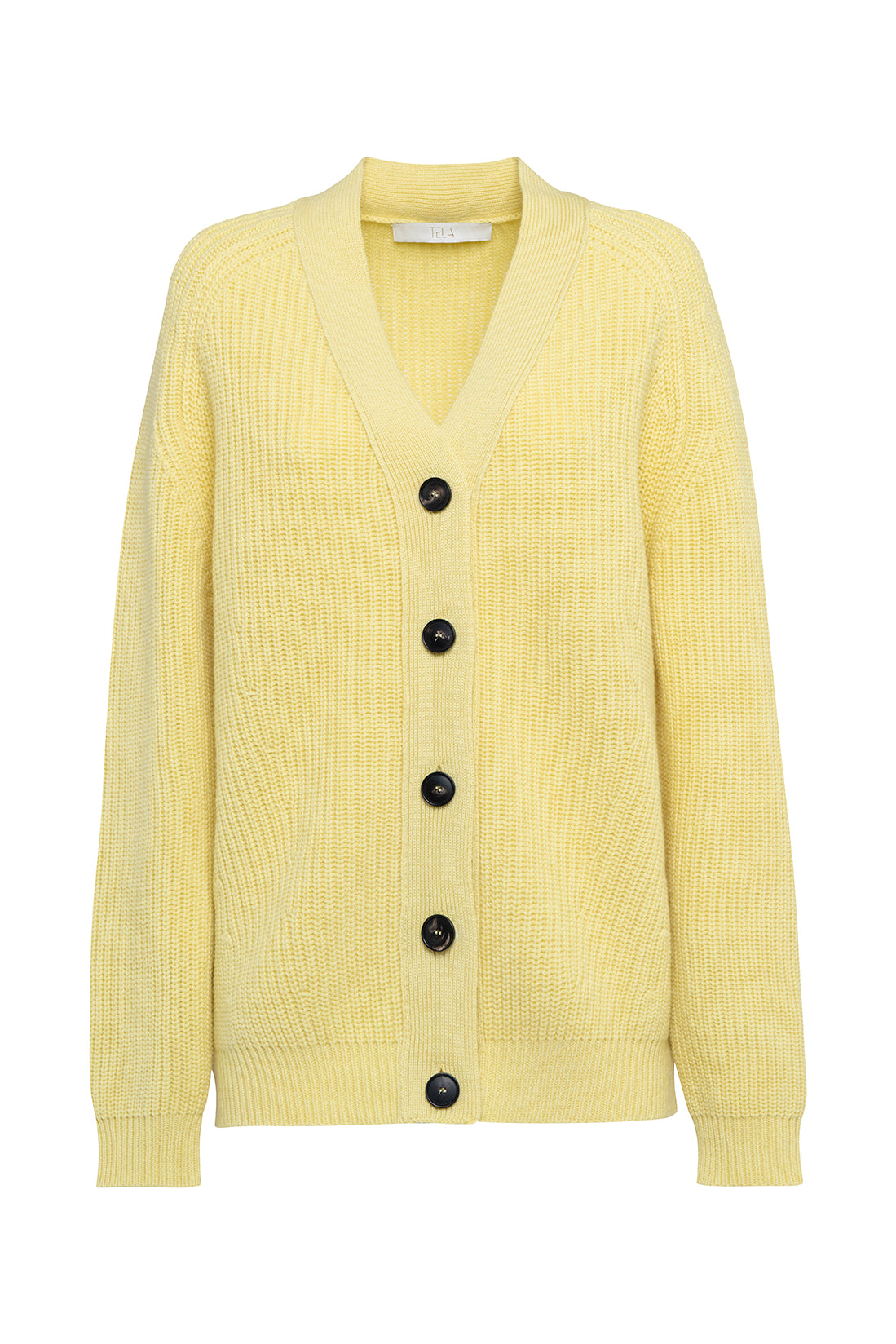 Yellow Merino Wool Cardigan With Contrasting Buttons