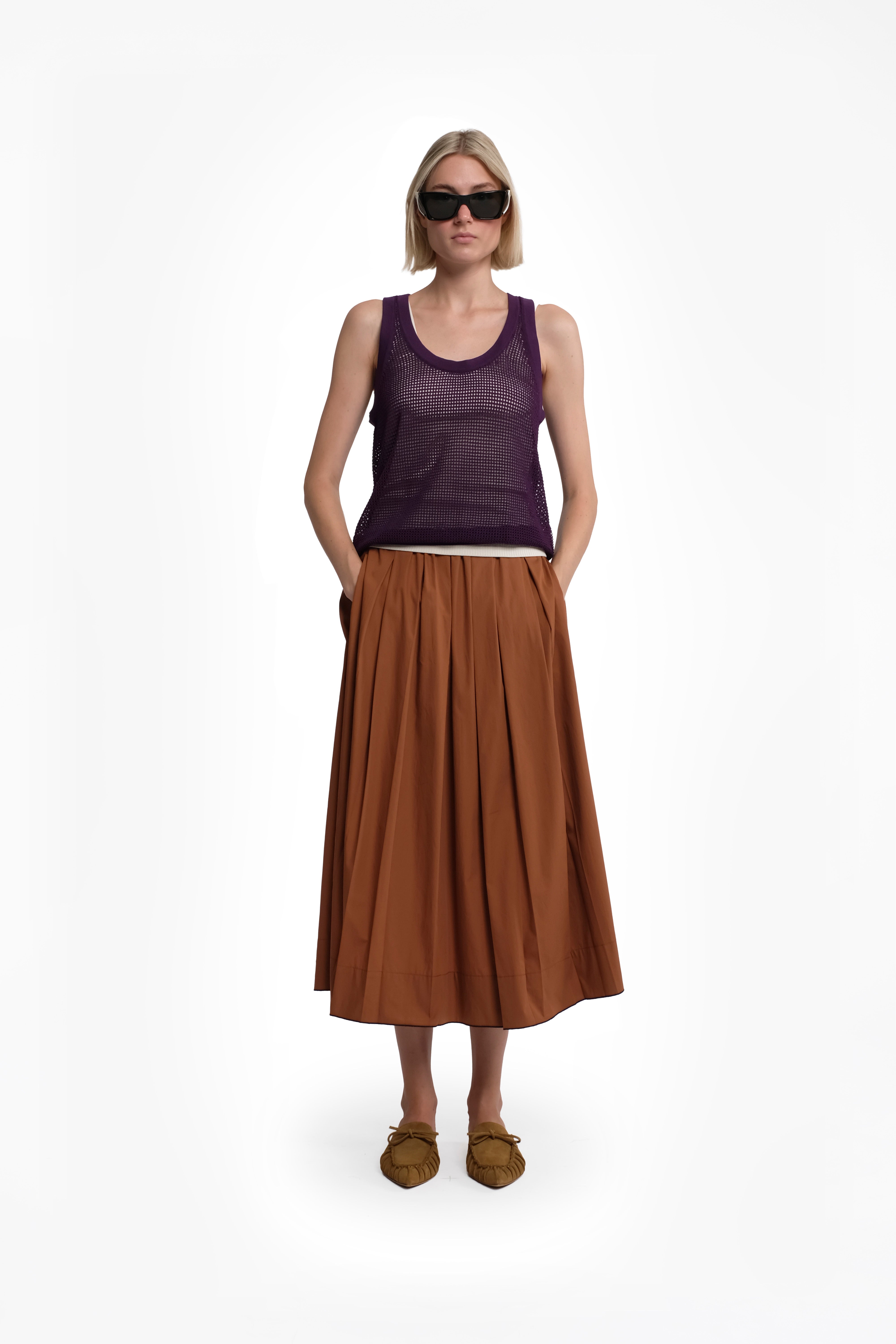 Terracotta Maxi Pleated Cotton Poplin Skirt