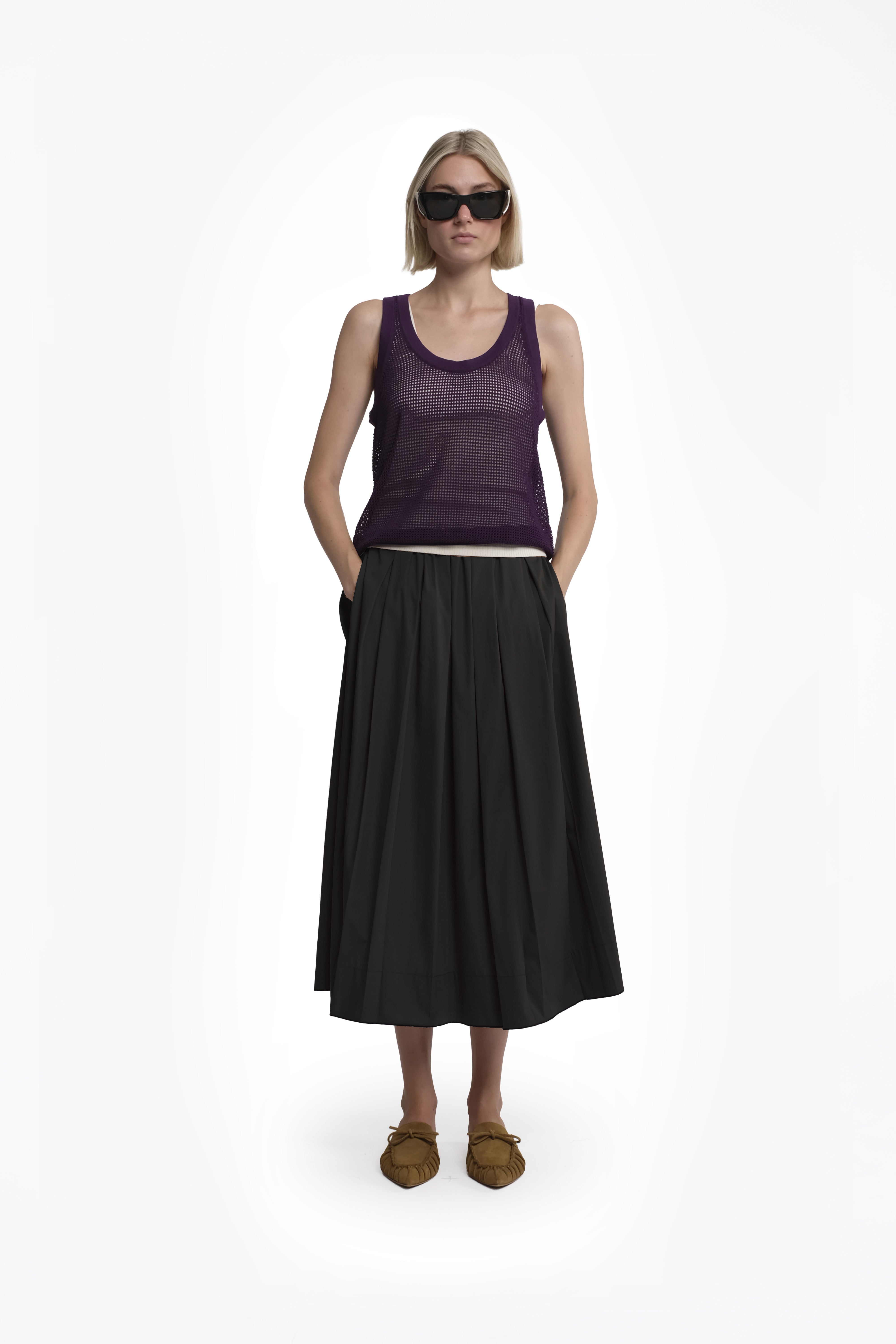 Black Maxi Pleated Cotton Poplin Skirt