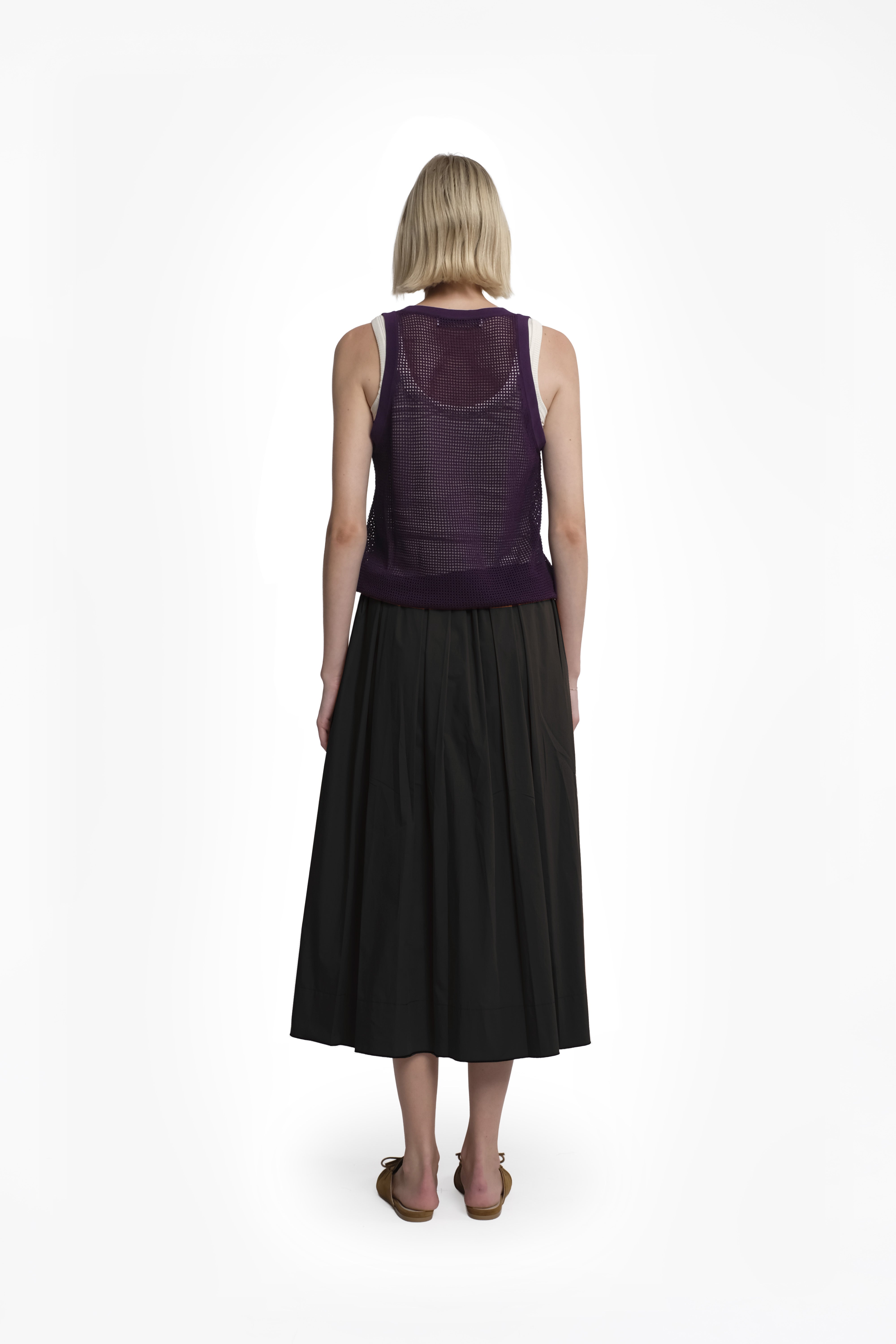 Black Maxi Pleated Cotton Poplin Skirt