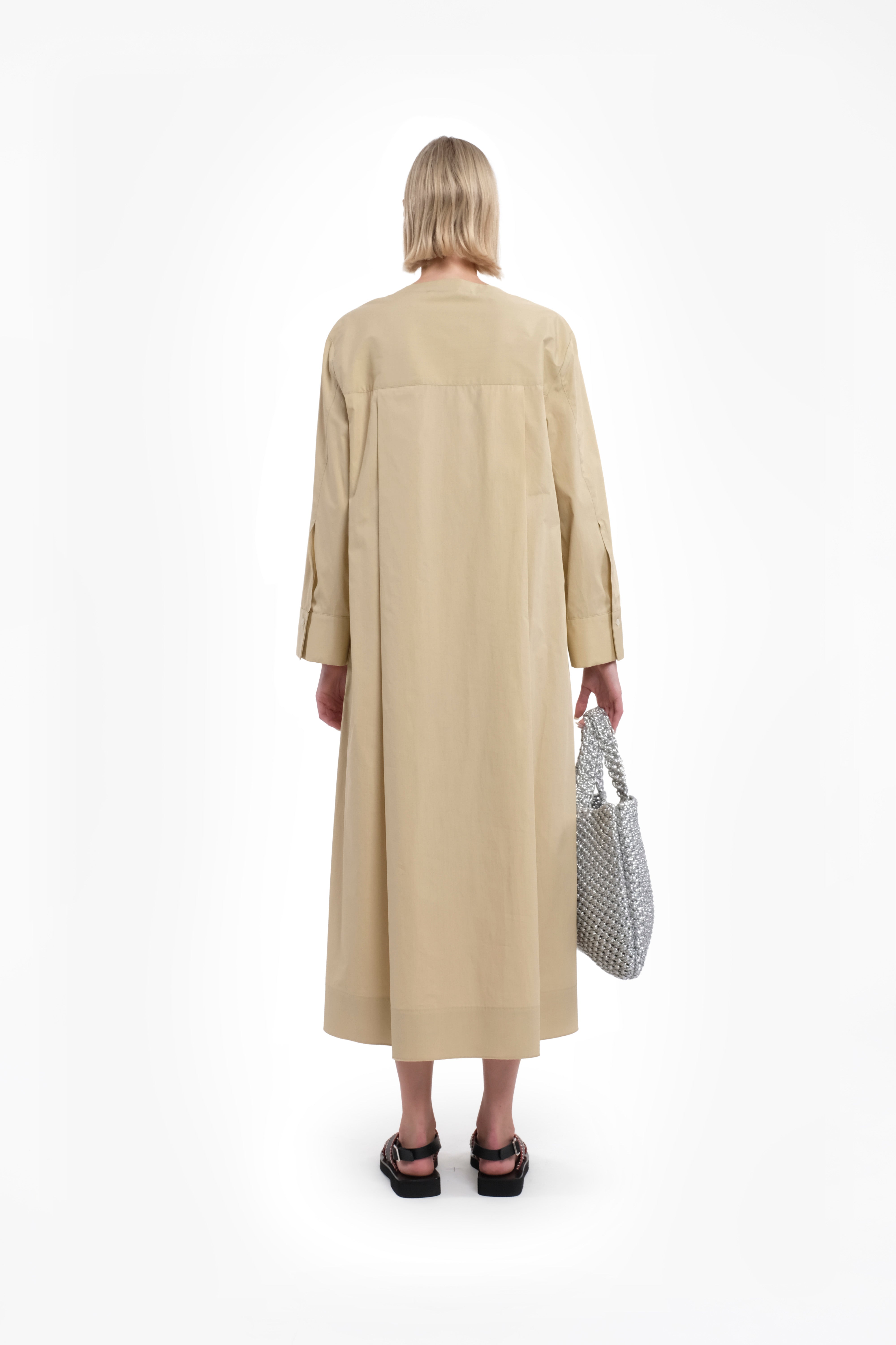 Abito kimono beige in popeline a maniche lunghe