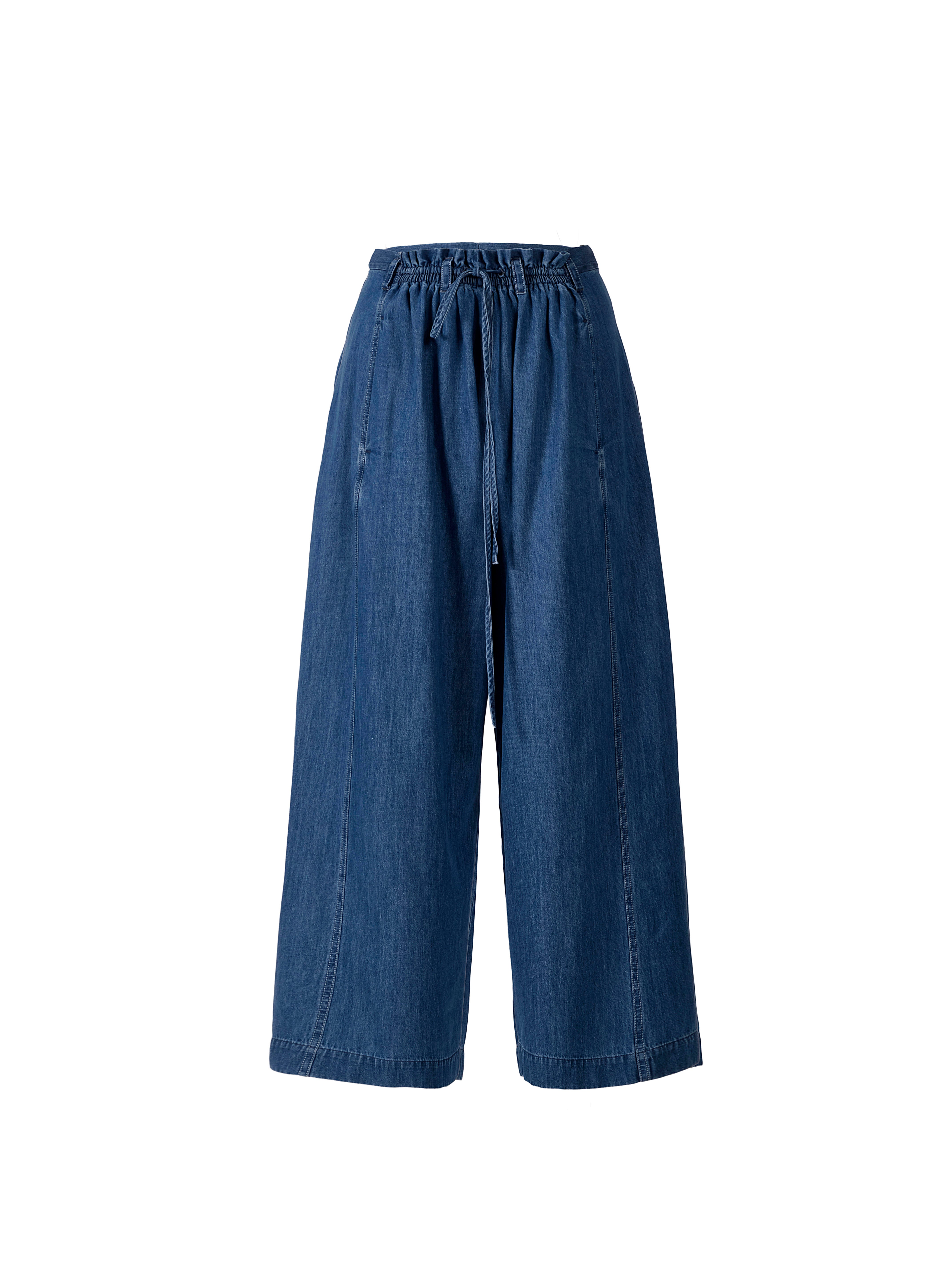 Wide-Leg Cotton Denim Trousers With Elasticated Waistband