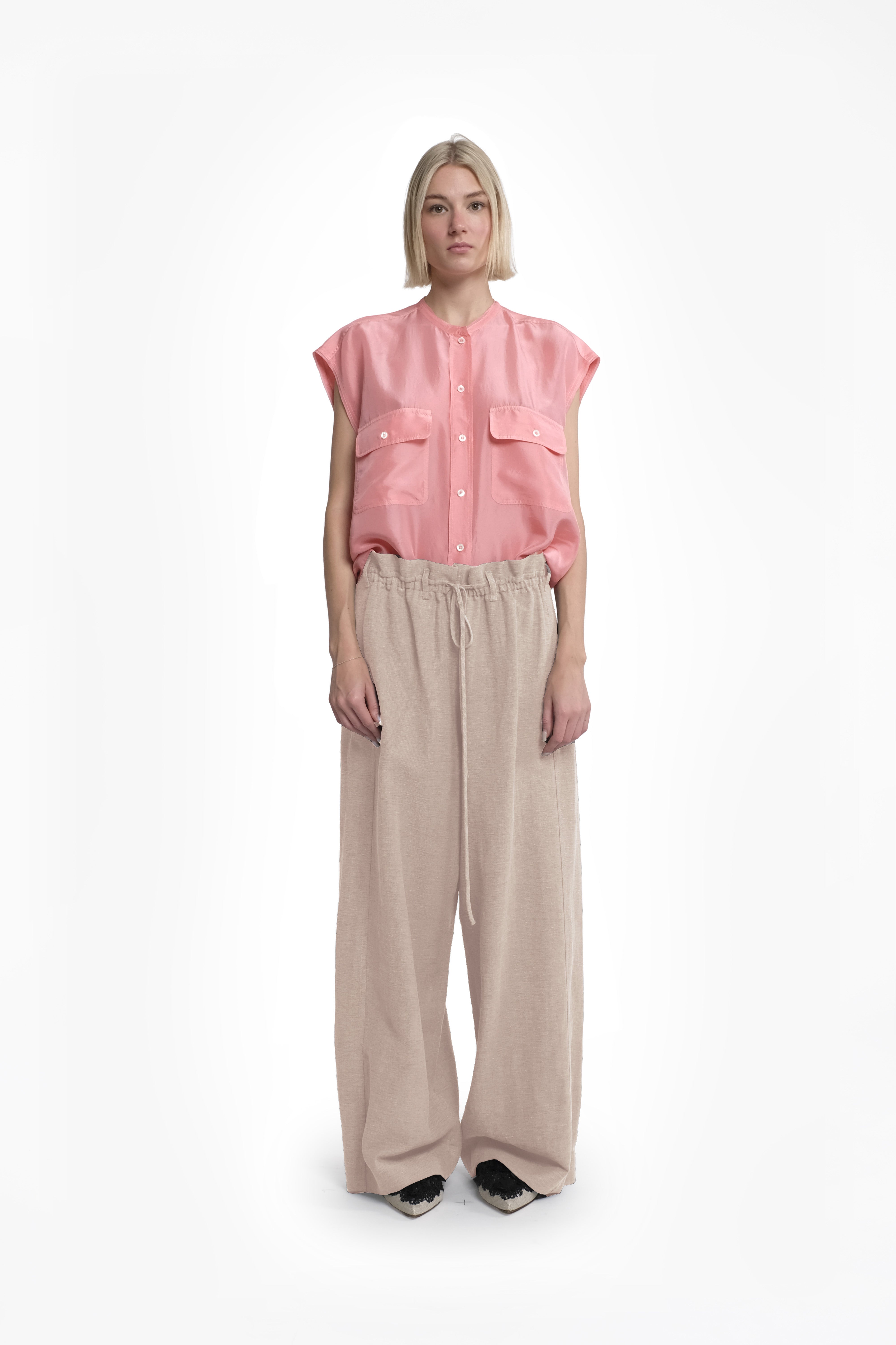Elegant Straight Leg Linen Trousers In Beige Color