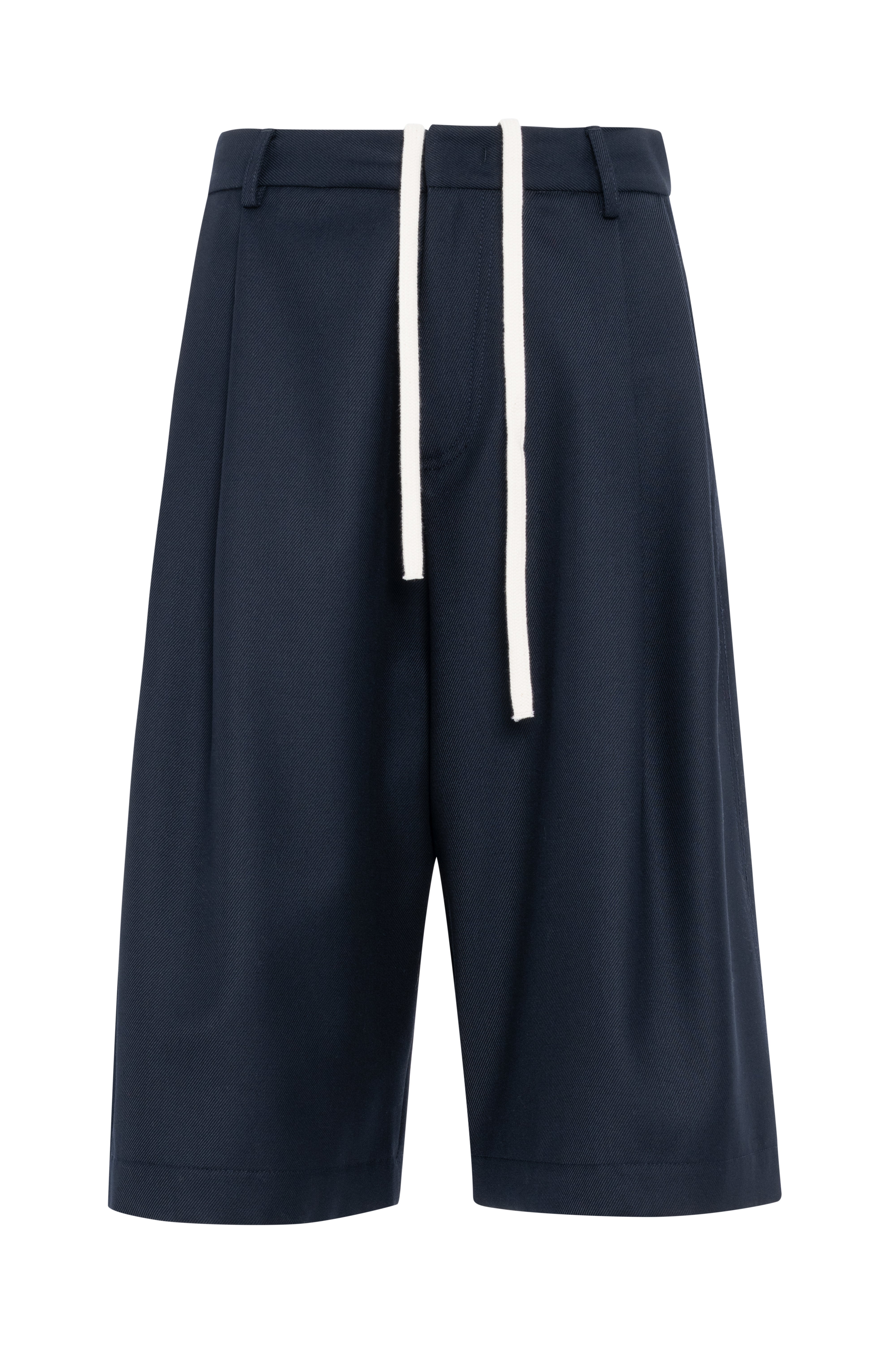 Dark Blue Wool Twill Bermuda Shorts With White Contrast Ribbon Detail
