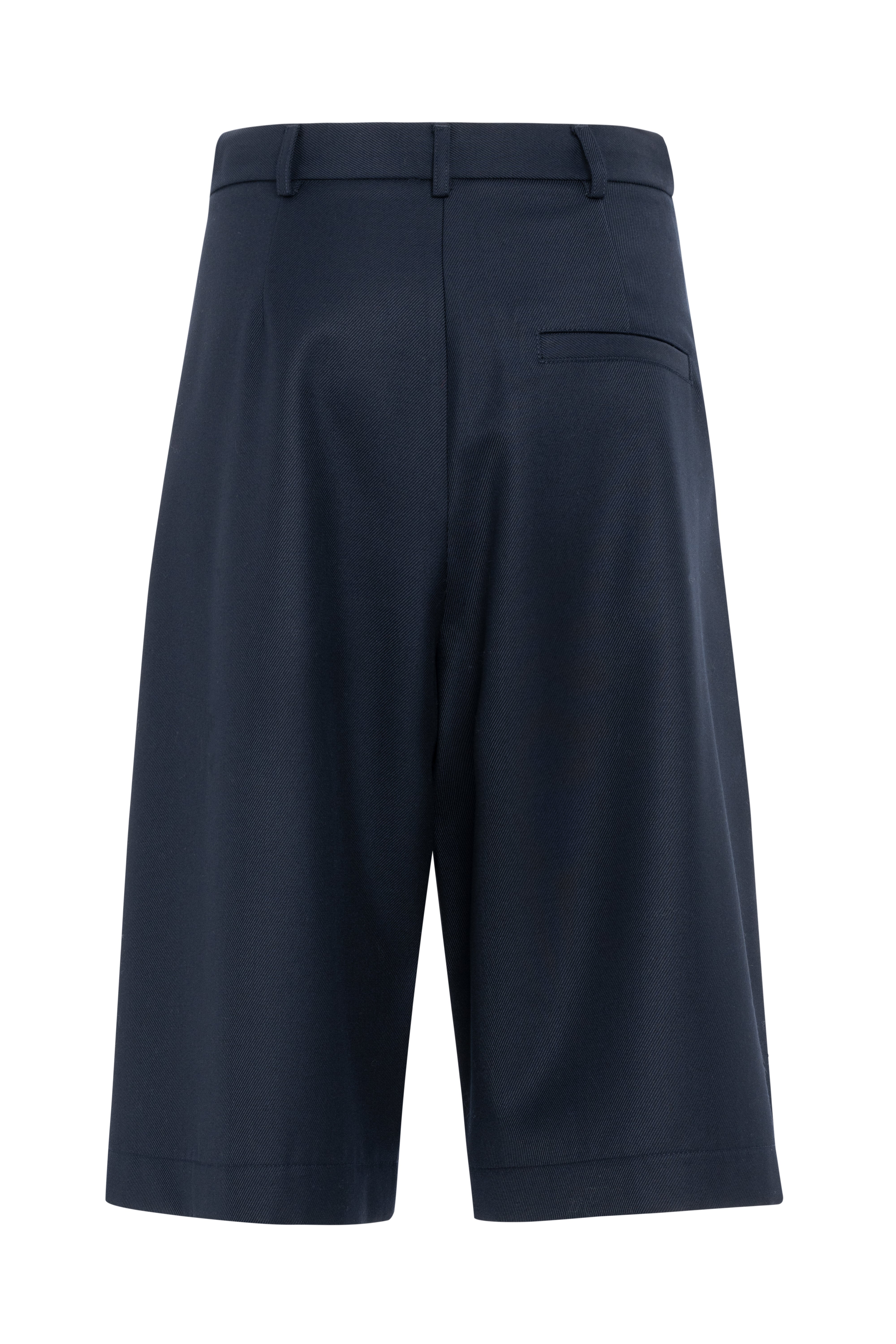 Bermuda eleganti in twill di lana blu scuro con dettaglio nastro bianco a contrasto
